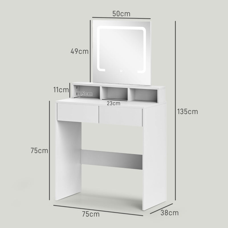 Storage Dressing Table LED Light Mirror - White