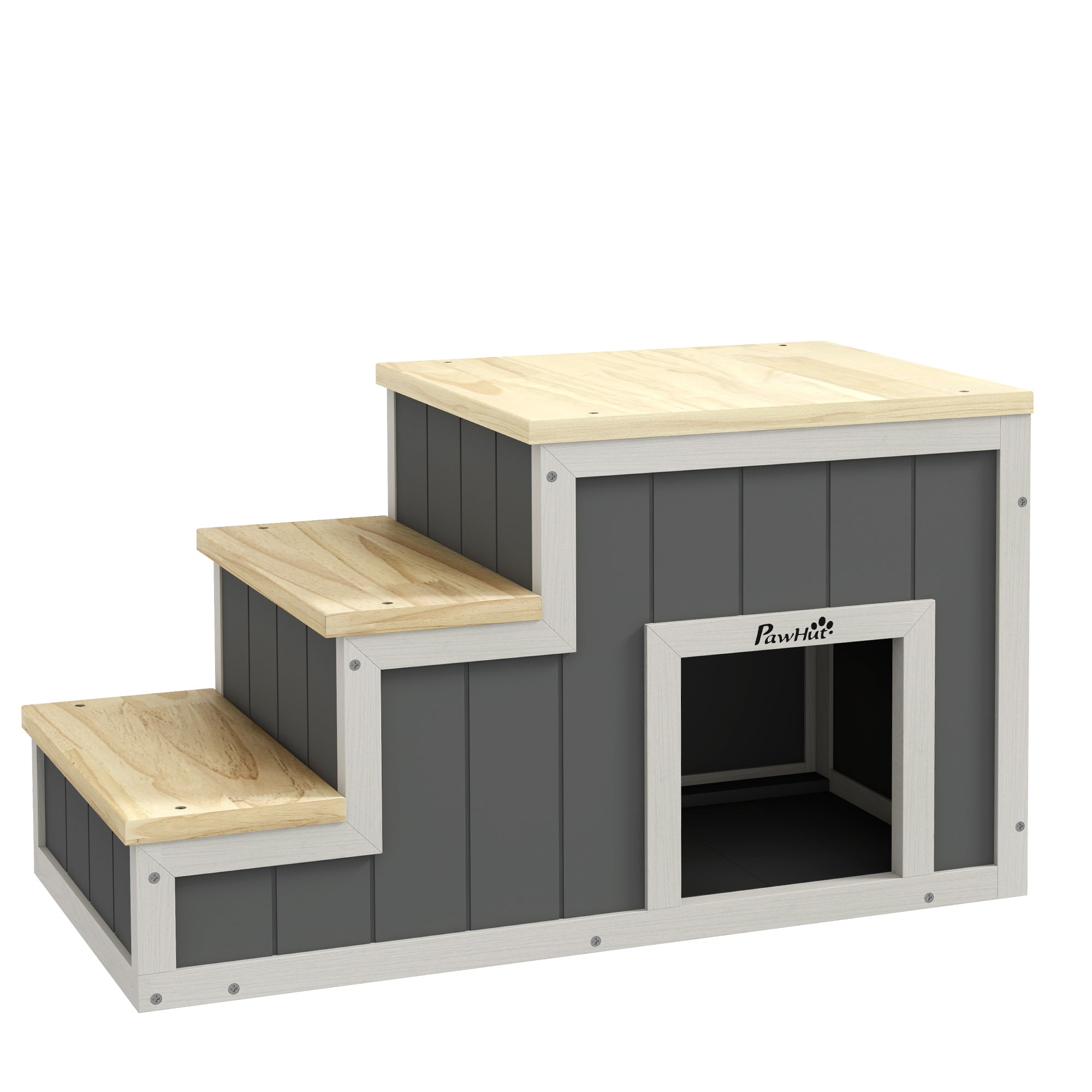Haustiertreppe 2-in-1 Höhle 3 Stufen Rampe, Holz