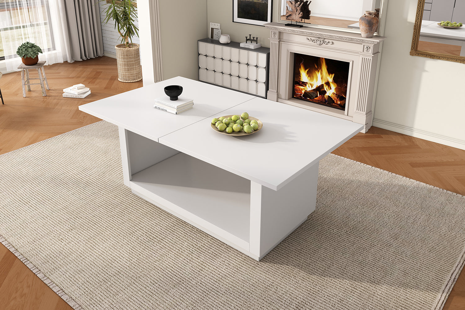 Extendable Dining Table, Modern Simple Square Design 140/180 cm, White