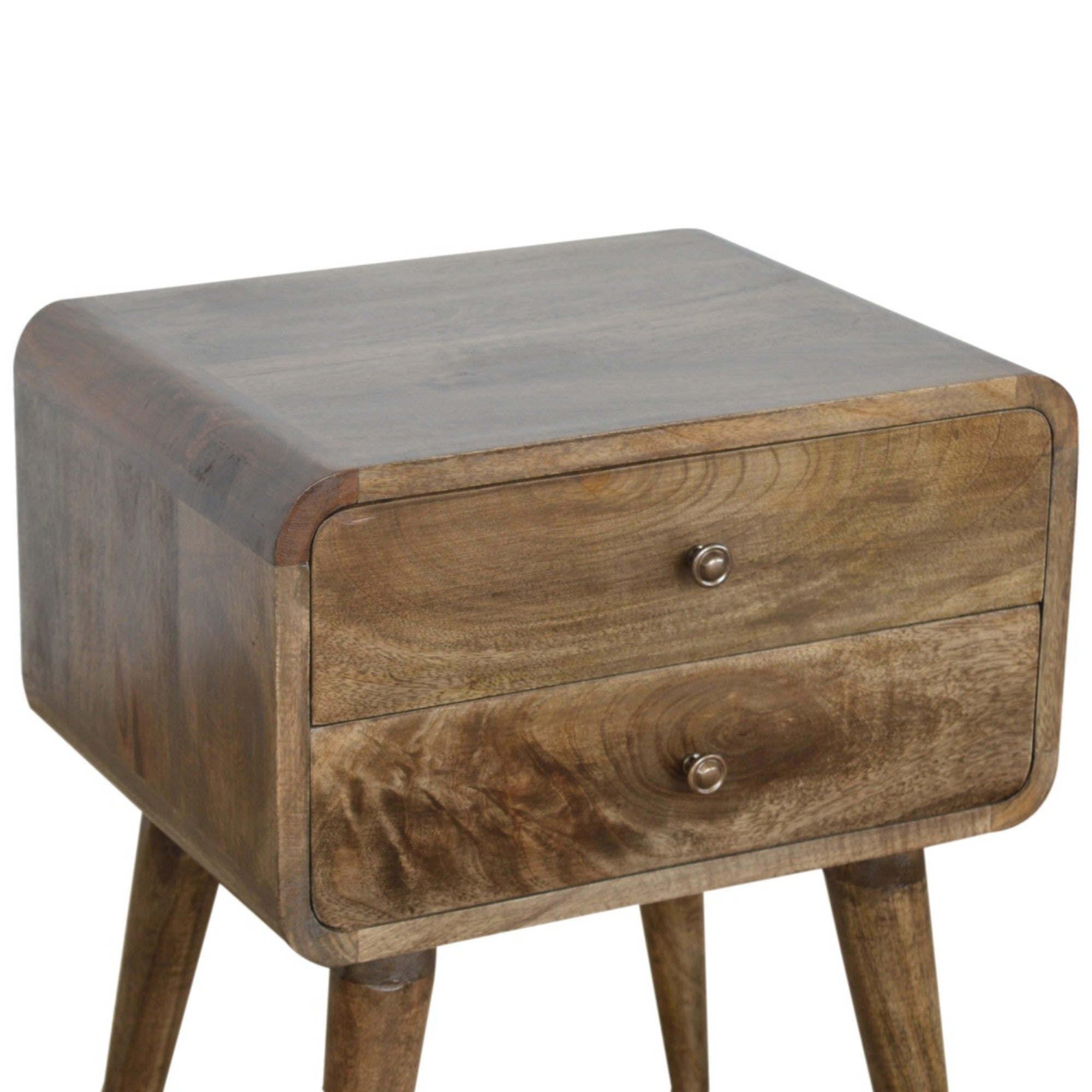 Bedside Table, Curved Classic 2 Drawers, Solid Wood Grey