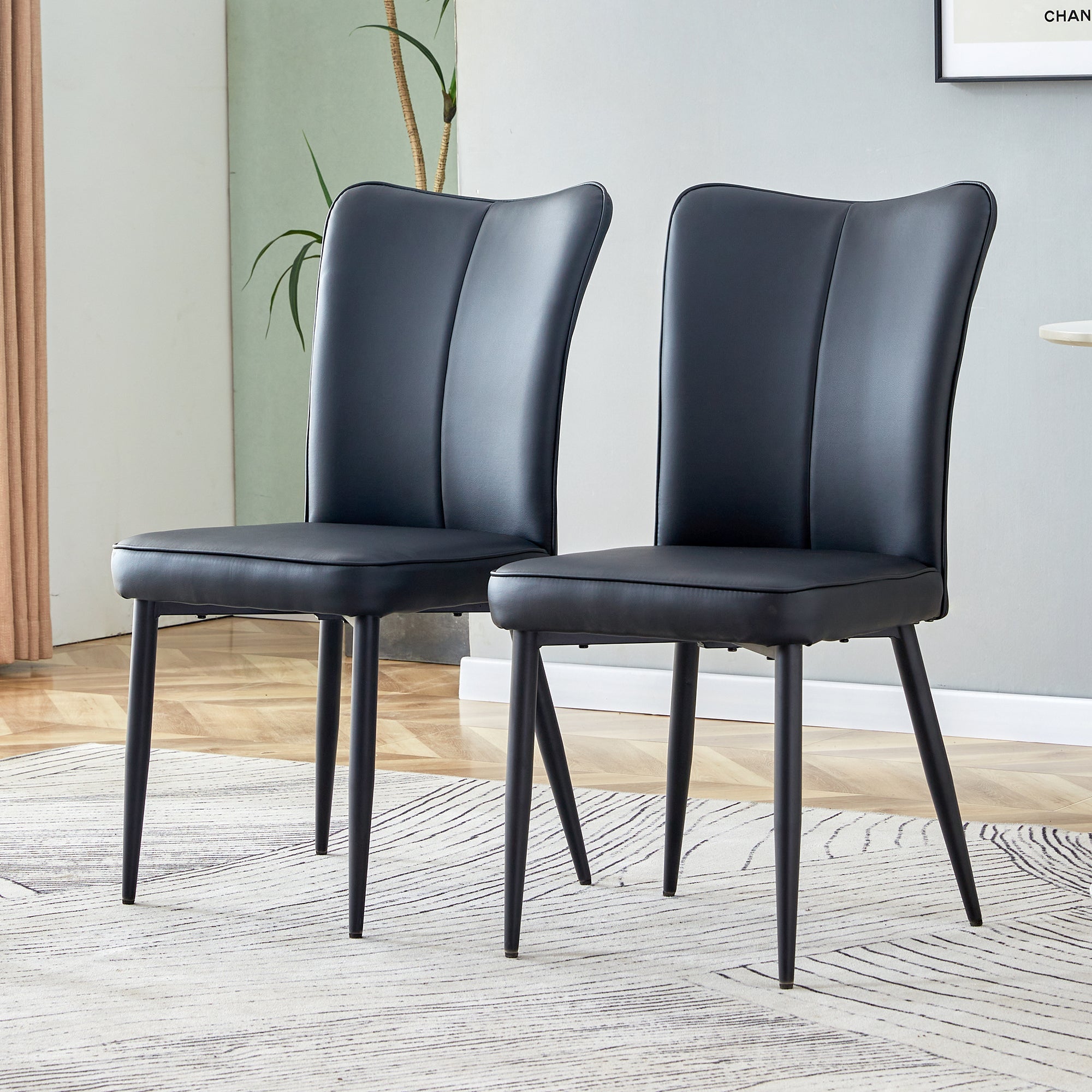Dining Chairs Set of 2 Modern Design 89cm High - Black PU