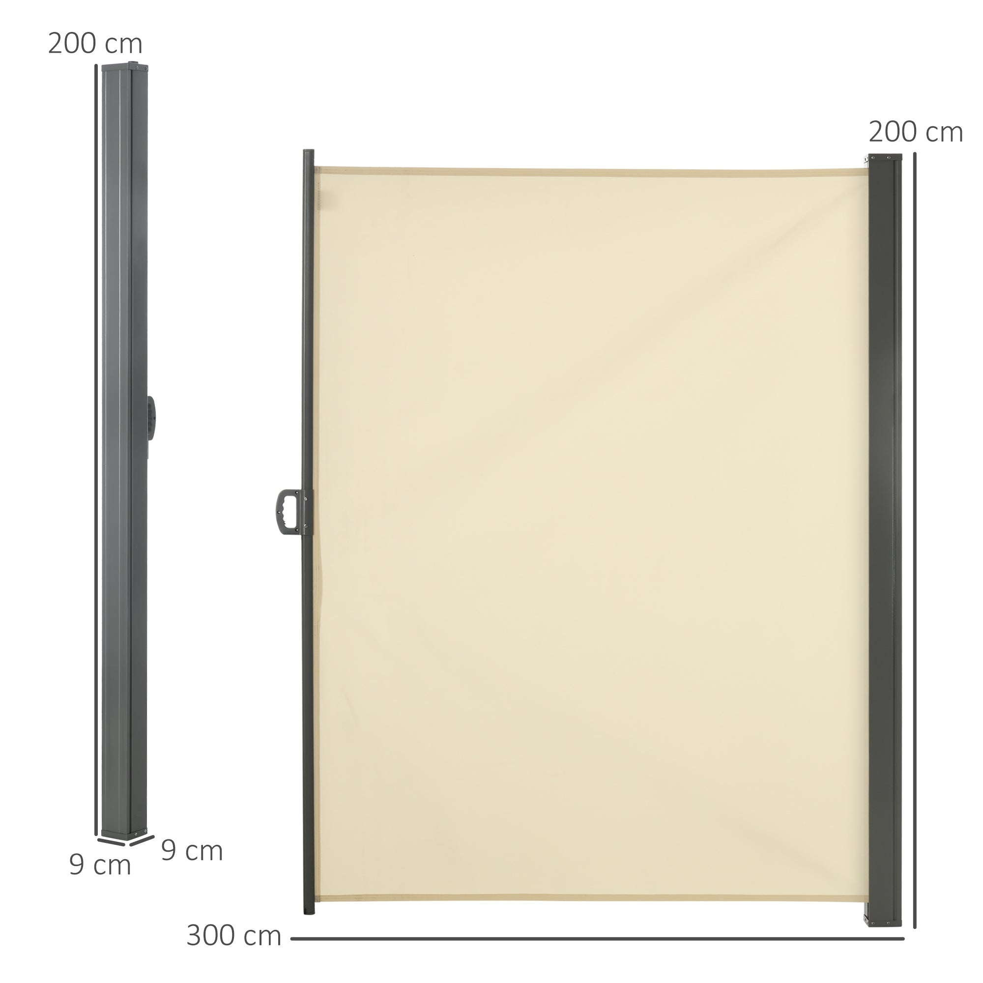 Retractable Sun Side Awning Screen Privacy Divider 3x2M Cream