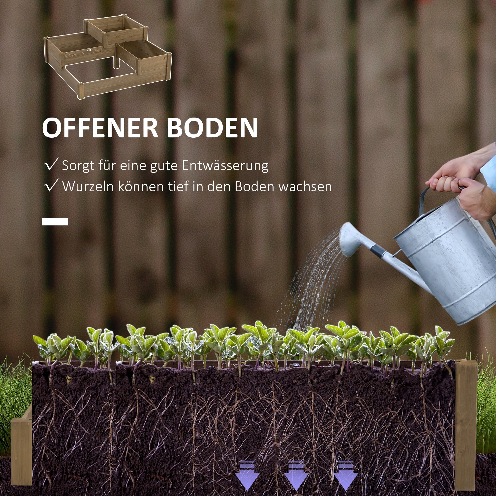 Raised Vegetable Bed, 3-Level Planter for Herbs 122x122x51 cm, Fir Wood Brown