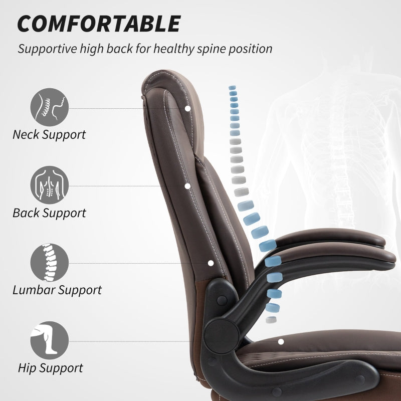 Faux Leather Office Chair with Flip-Up Armrests, Brown