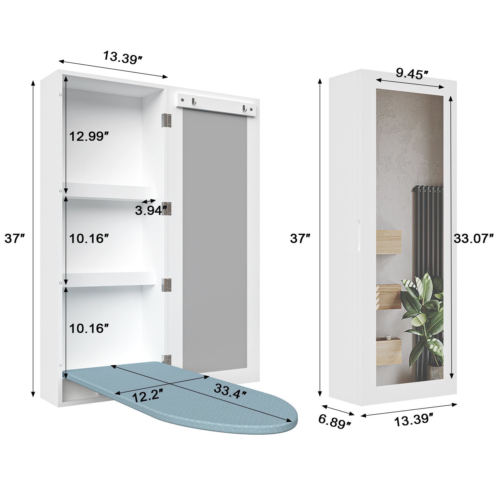Wall Mounted Ironing Board Cabinet Folding Board Mirror Storage