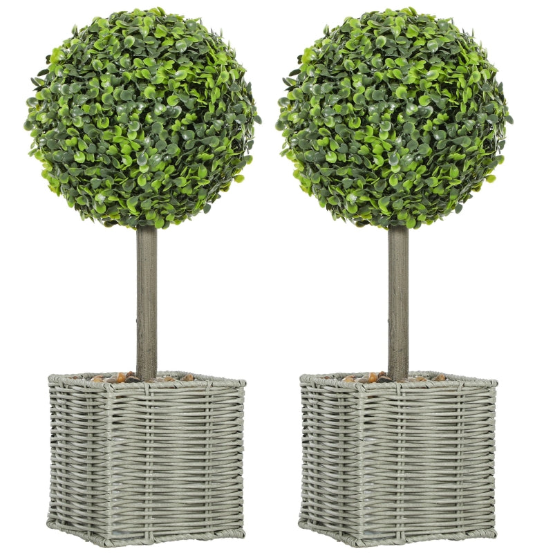 Artificial Plants, UV-resistant Trees in Pots, Plastic, Cement, Green
