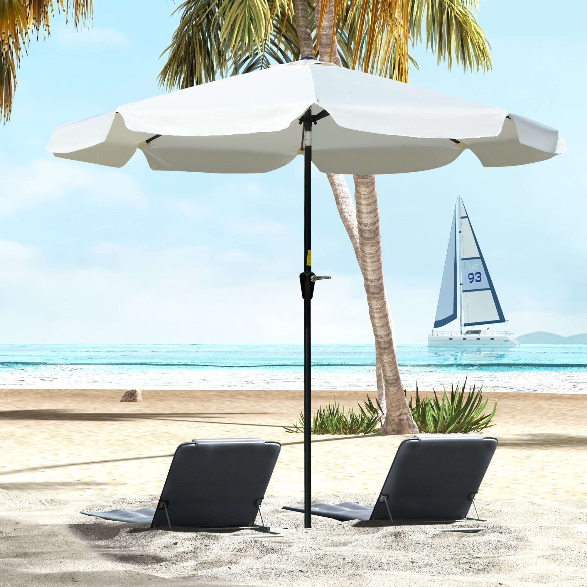 2.7m Patio Parasol Garden Umbrella with Tilt, Crank, and 8 Ribs - White