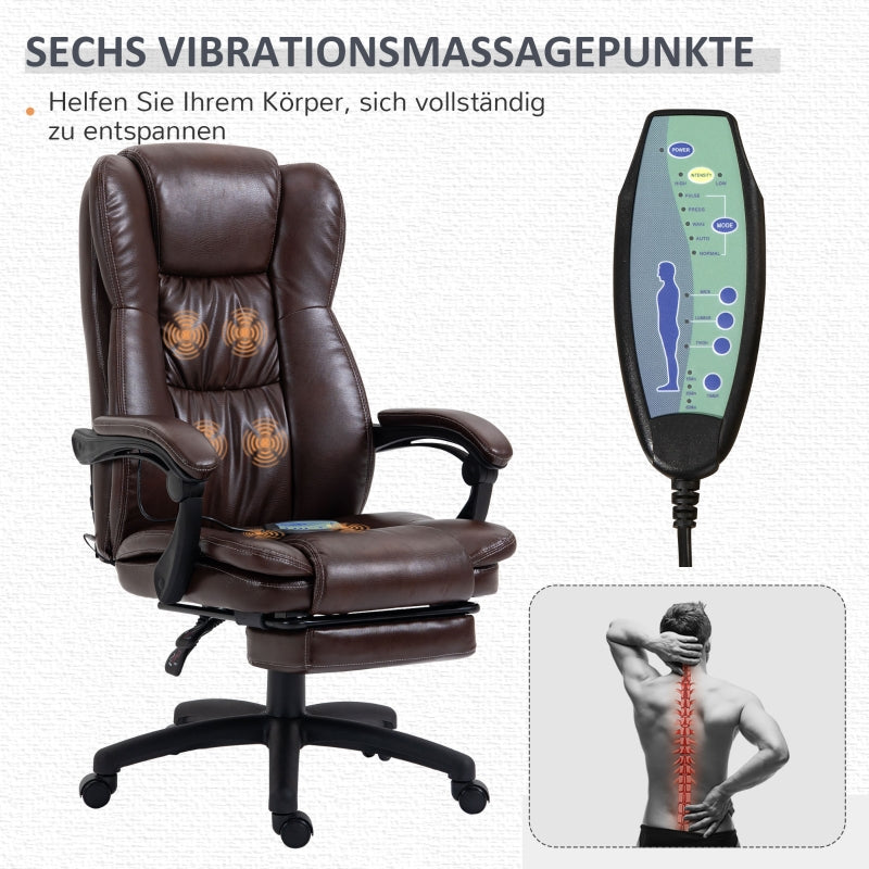 Vinsetto Adjustable Swivel Chair with Footrest, Headrest, Massage Function, Faux Leather, Brown