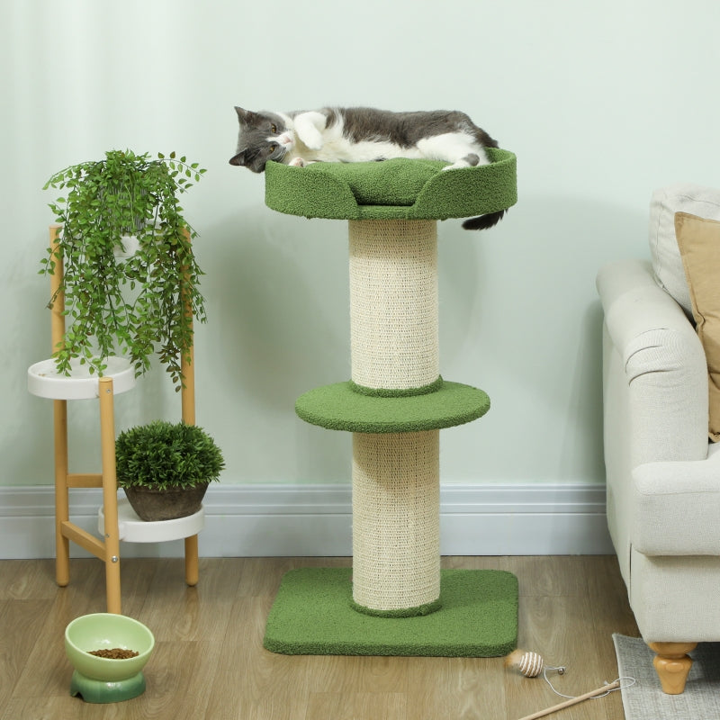 Cat Tree 91cm Play Tree with Bed, Lambswool Green