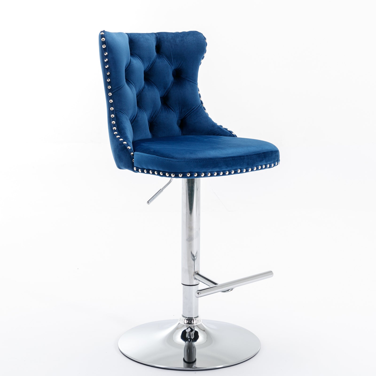 Swivel Velvet Barstools Adjustable Height Tufted Chrome Base Set of 2 - Blue