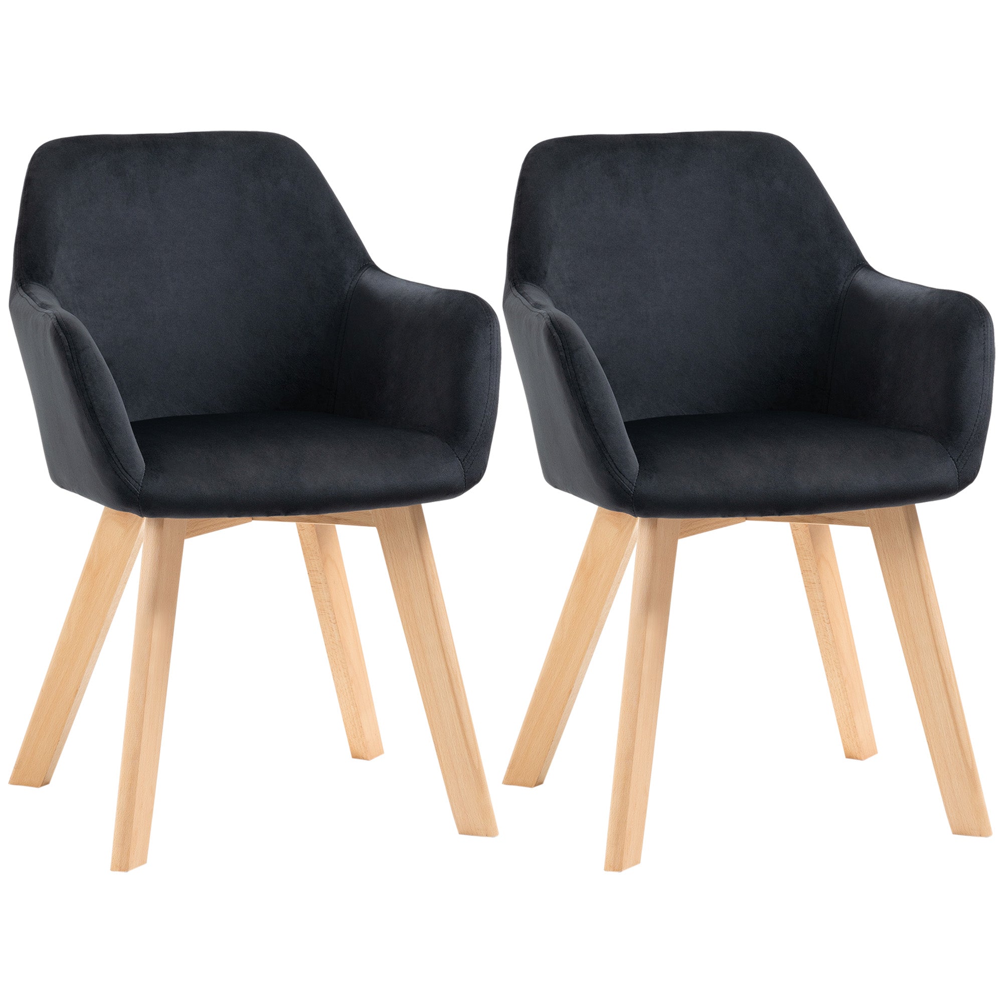 Küchenstühle, 2er-Set ergonomisch mit Armlehnen, Polyester Holz, Schwarz