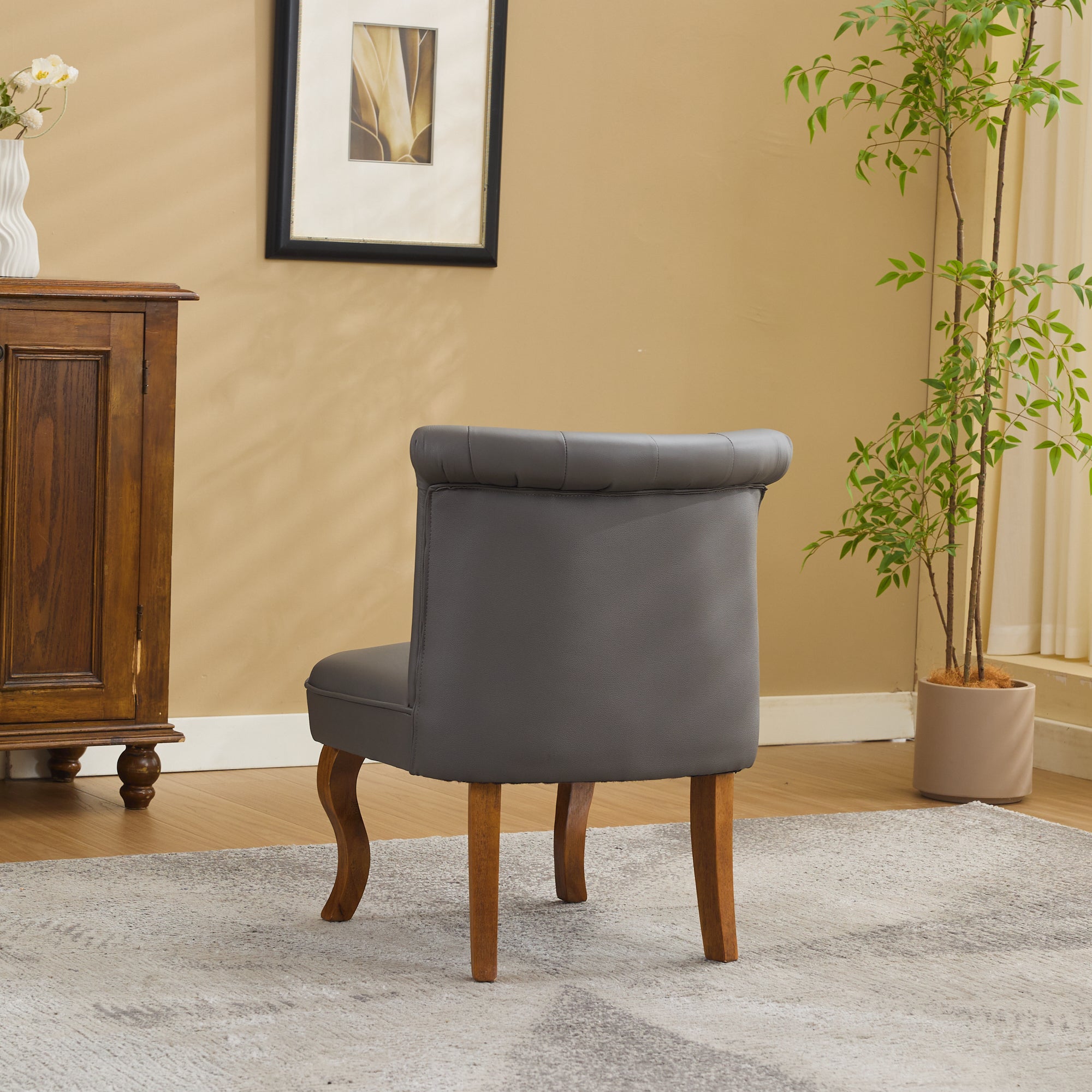 Lounge Chair Genuine Leather Solid Rubberwood Legs - Grey