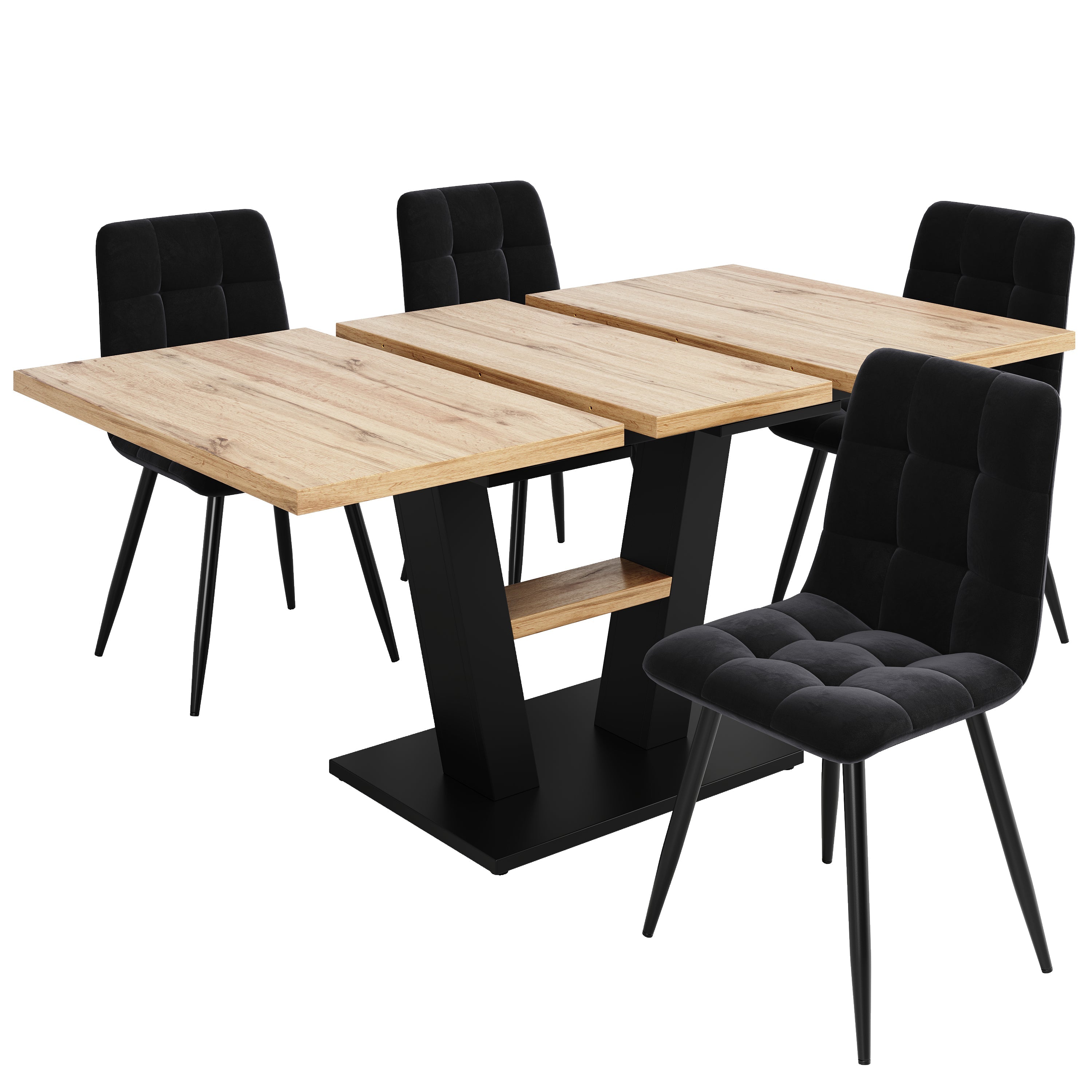 Extendable Dining Table, 118-157cm with Insert Leaves, Wood-Colored