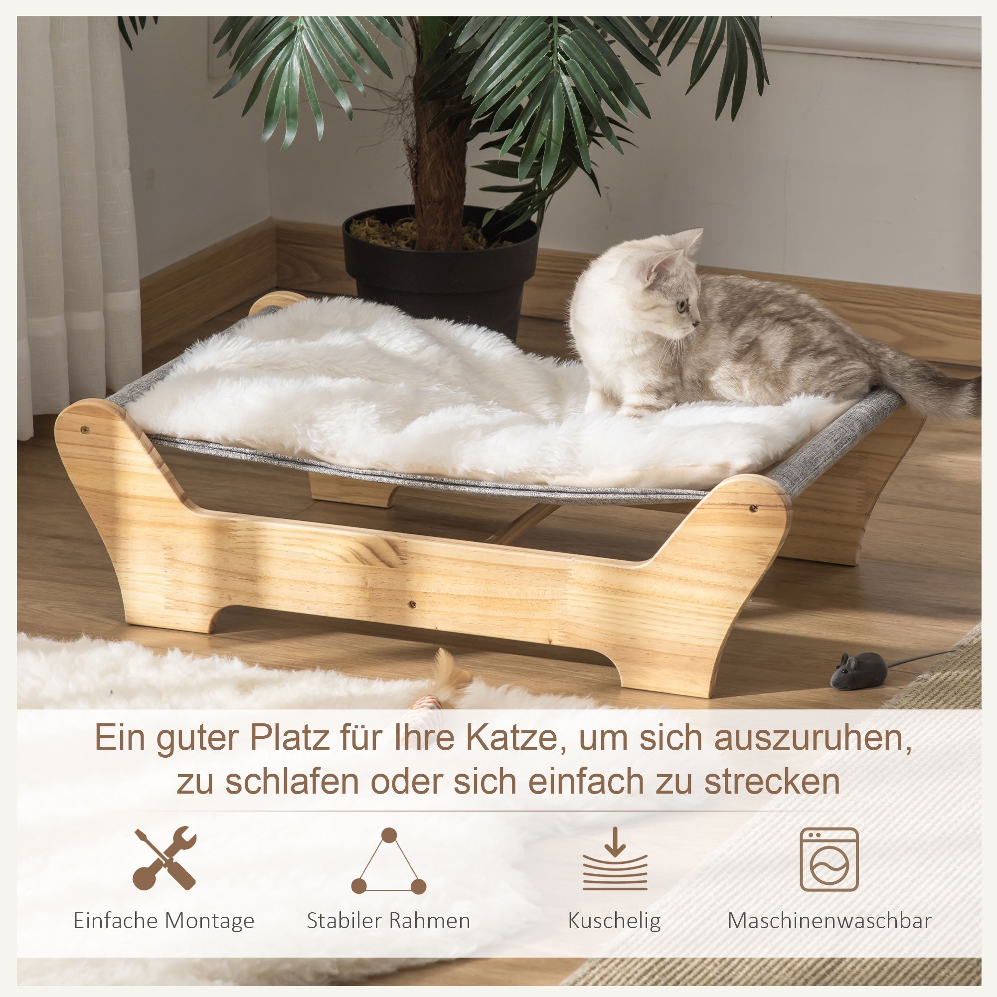 Cat Bed Hammock, Raised Cat Nest, Soft Pinewood