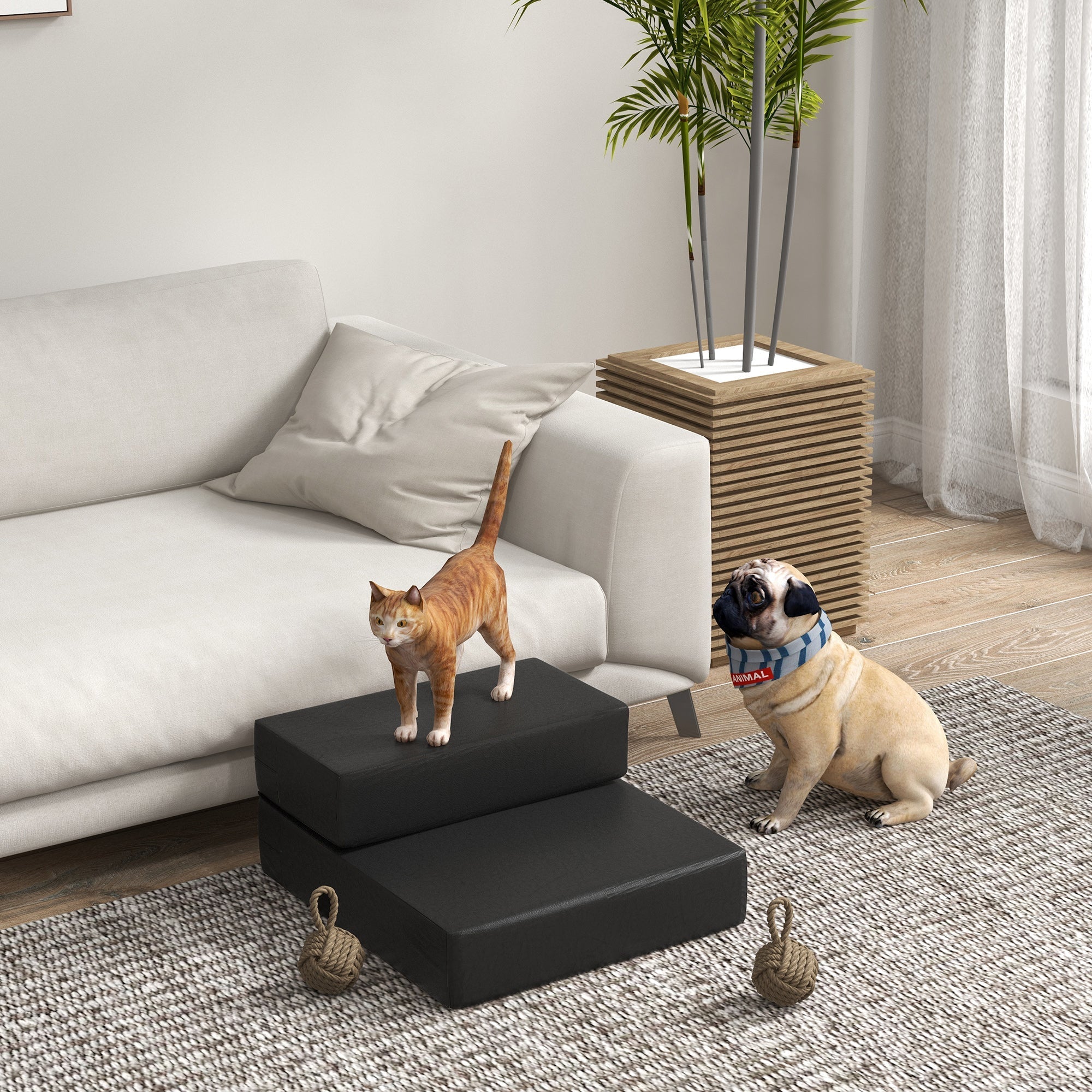 Foldable Pet Stairs 2 Steps, Cats and Dogs, Black