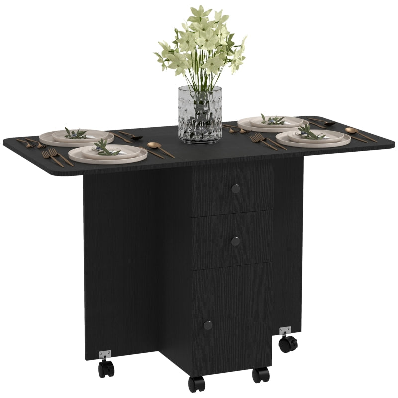 Multi-Storage Six-Person Drop Leaf Dining Table, Black