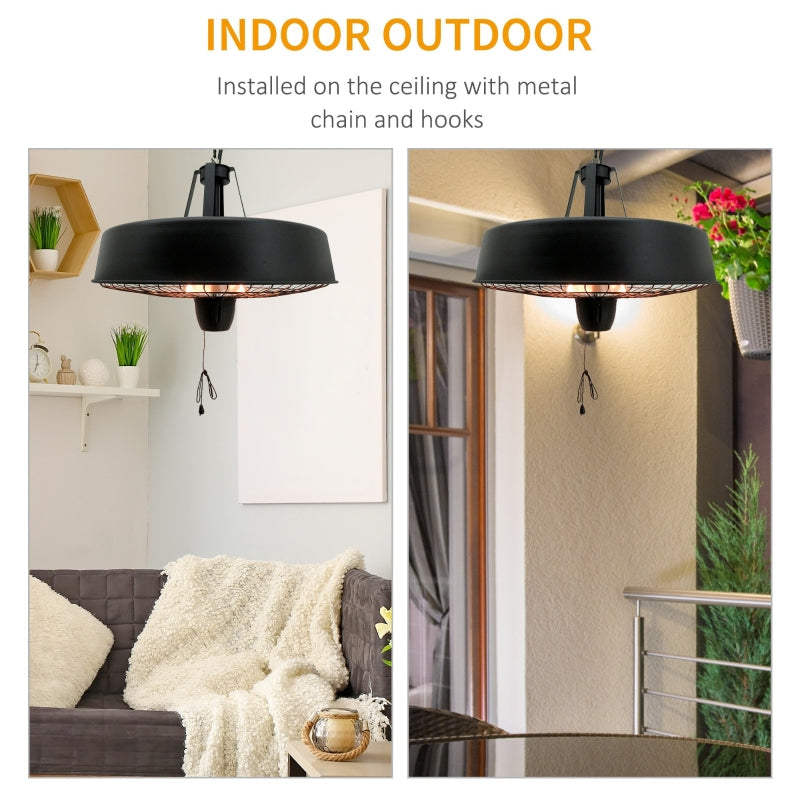Adjustable Power Electric Patio Heater 1000/2500W Infrared Halogen Ceiling Mount - Black