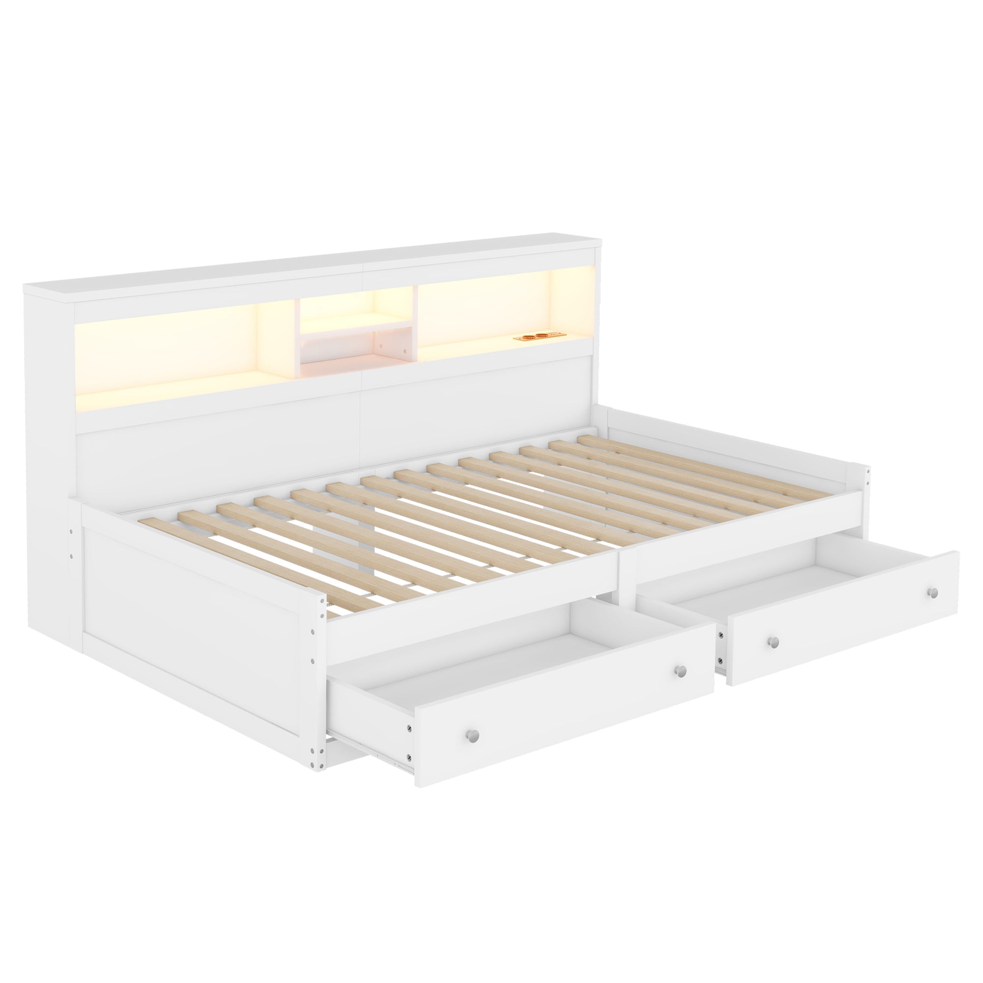 Daybed Sofa Bed 90x200cm Storage Drawers LED USB Charging - White Chipboard
