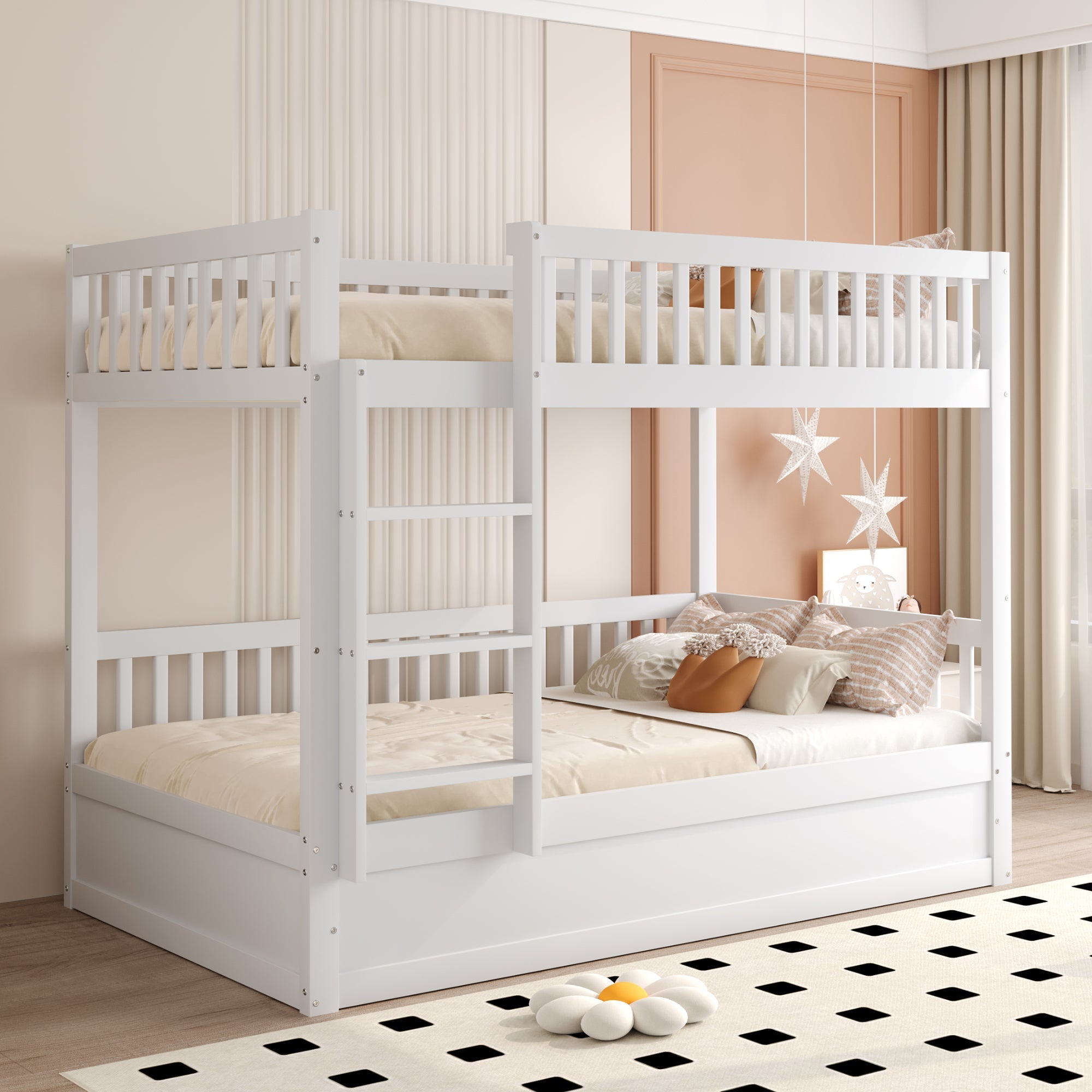 Children's Bunk Bed 90x200cm Hydraulic Storage System, Solid Wood White