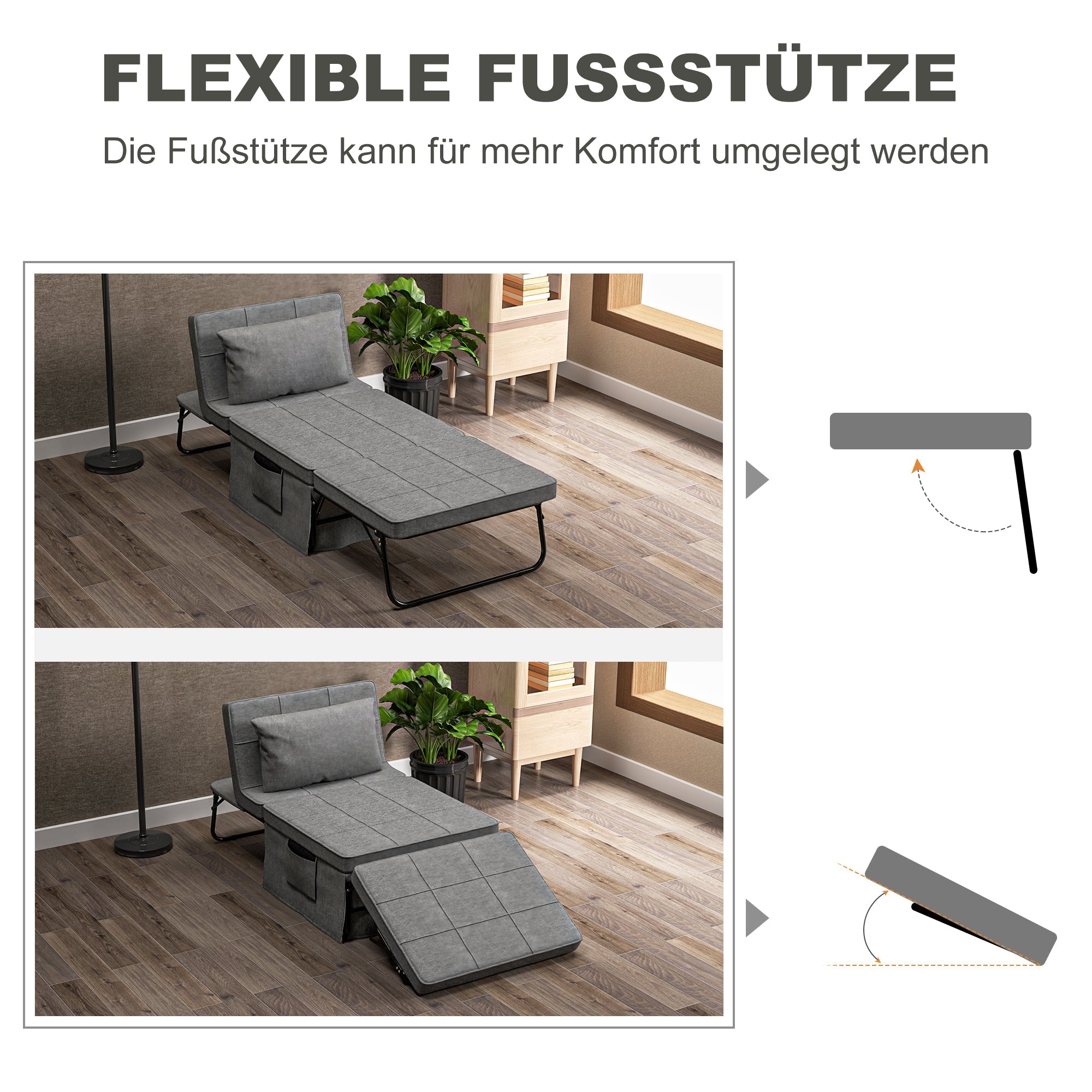 4-in-1 Folding Bed Guest Bed Armchair Ottoman, 5-Level Adjustable, Steel Frame