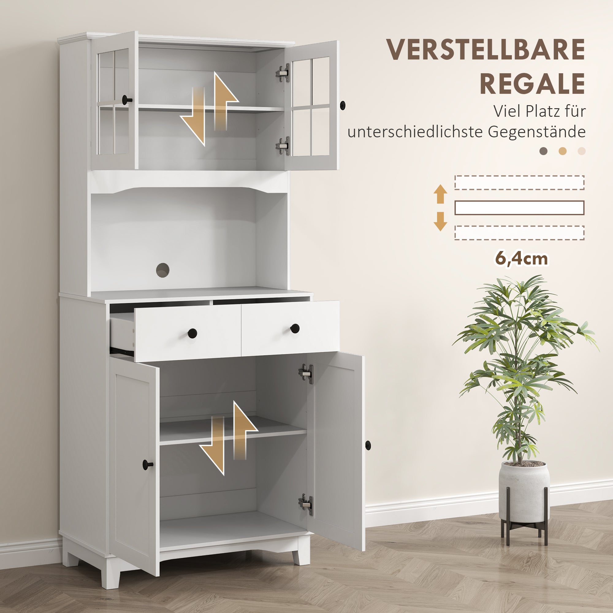 Kitchen Cabinet Glass Doors 2 Drawers - Wood White