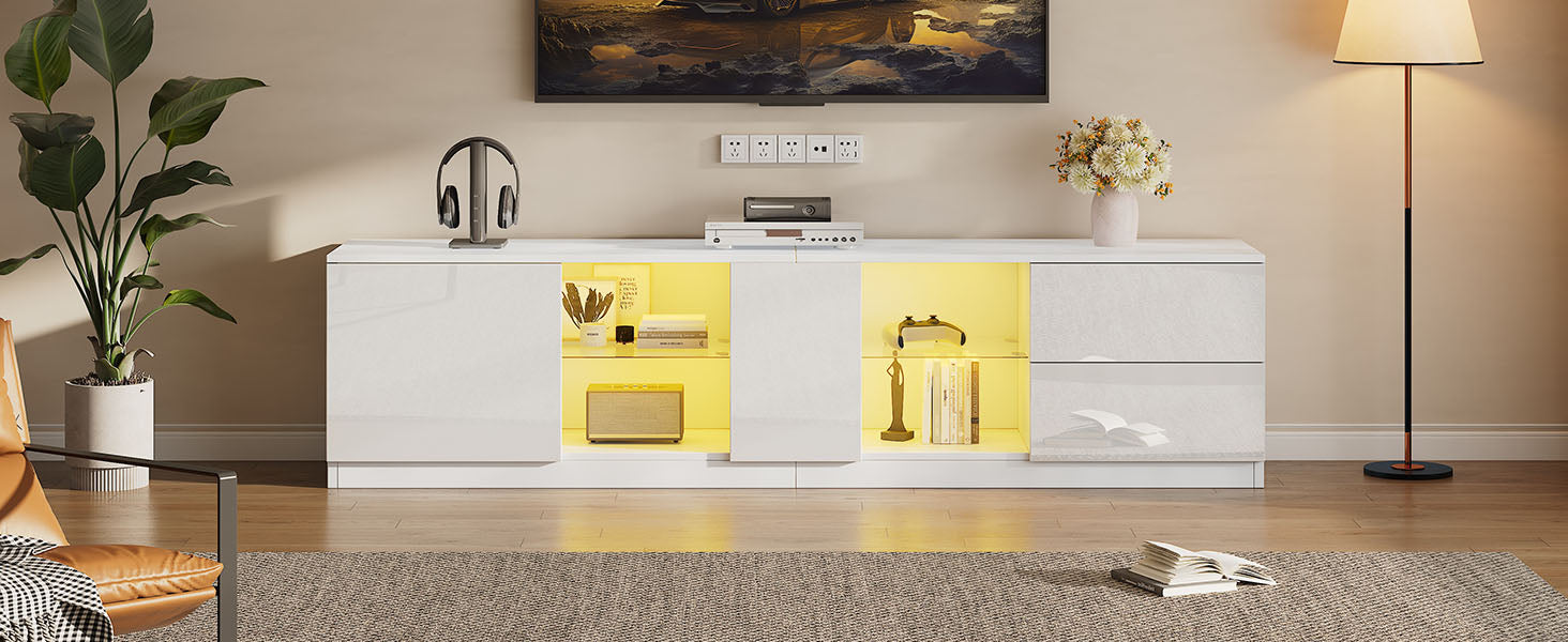 TV Stand 160 x 40 x 52 cm, High-Gloss with LED Lighting, for 65" TVs, Living Room and Bedroom