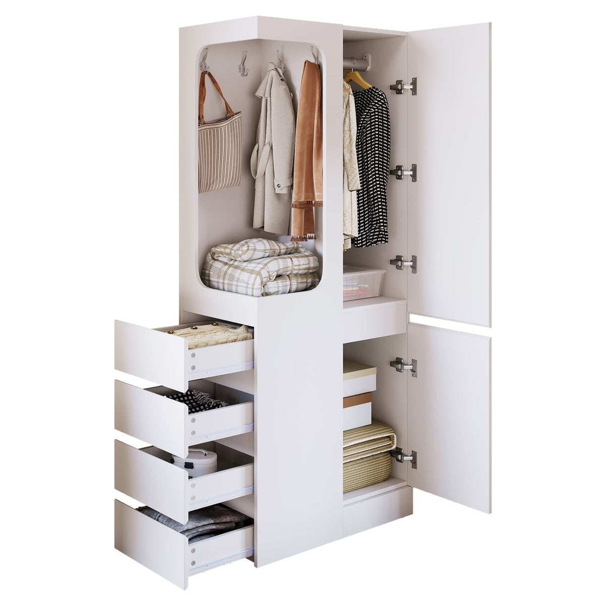 Wardrobe 70x40x170cm Drawers Storage Open Area Single Door, White