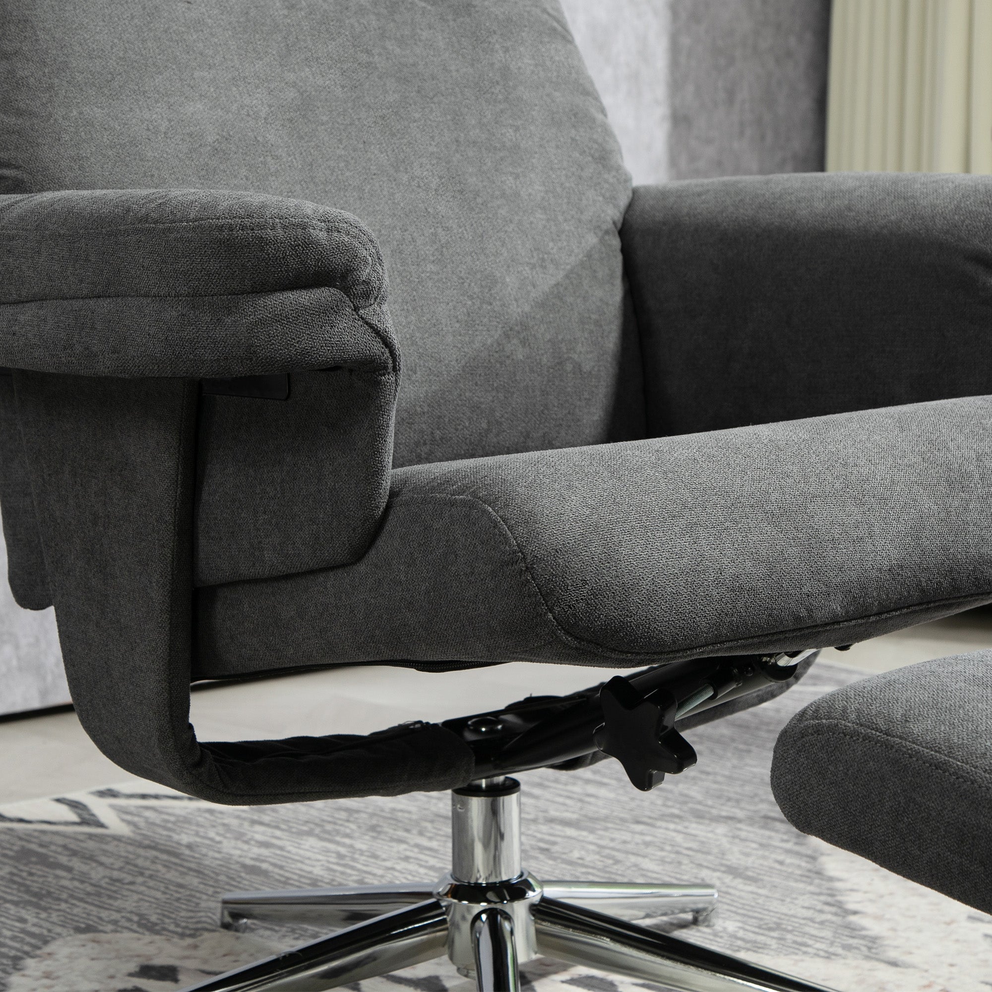 Reclining Armchair with Footstool, Upholstered Velvet Lounge Chair, Dark Grey