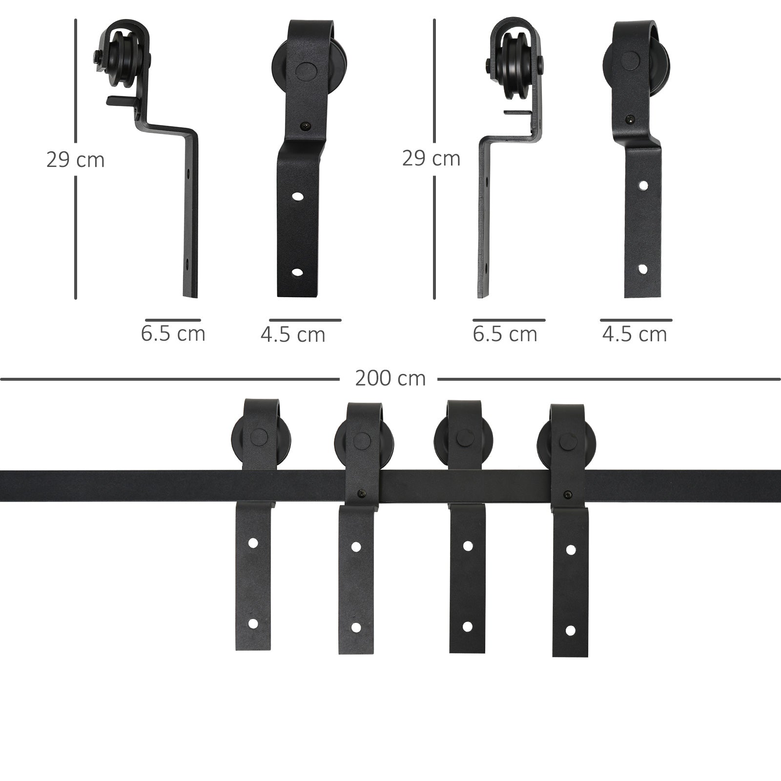 Sliding Door System Track Kit 9 Accessories Carbon Steel Black