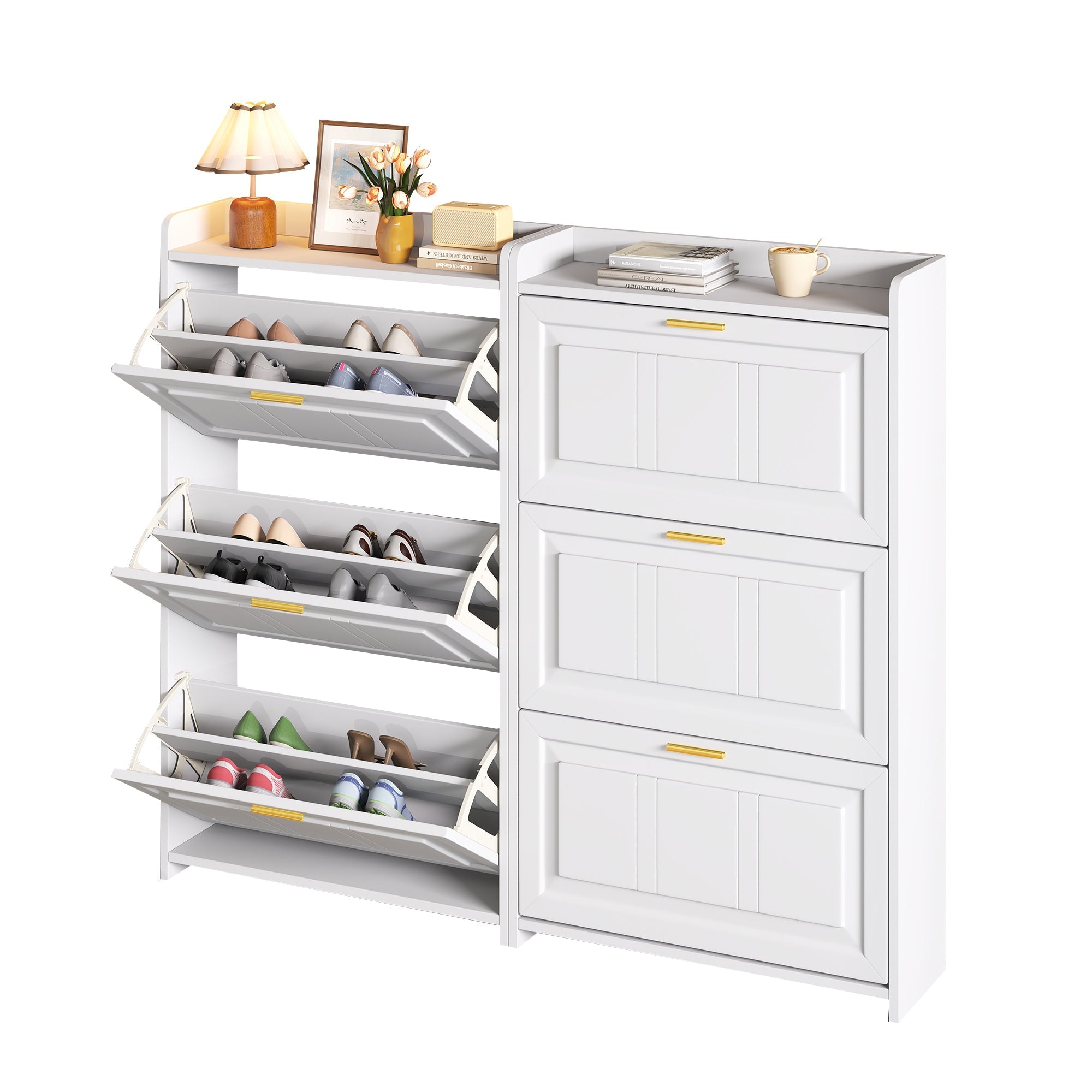 Shoe Cabinet Set Tall Storage 6 Compartments 70x24x120cm White MDF+Chipboard 2-piece