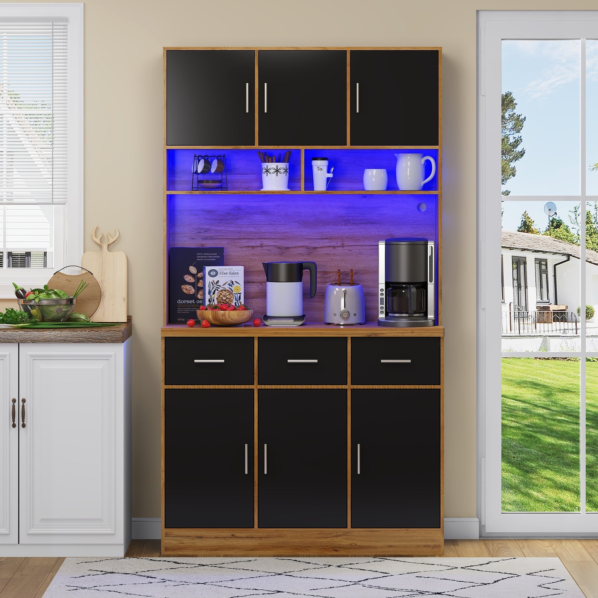 Multifunctional Buffet 100x40x180cm with LED, App Control, Drawers & Power Outlets