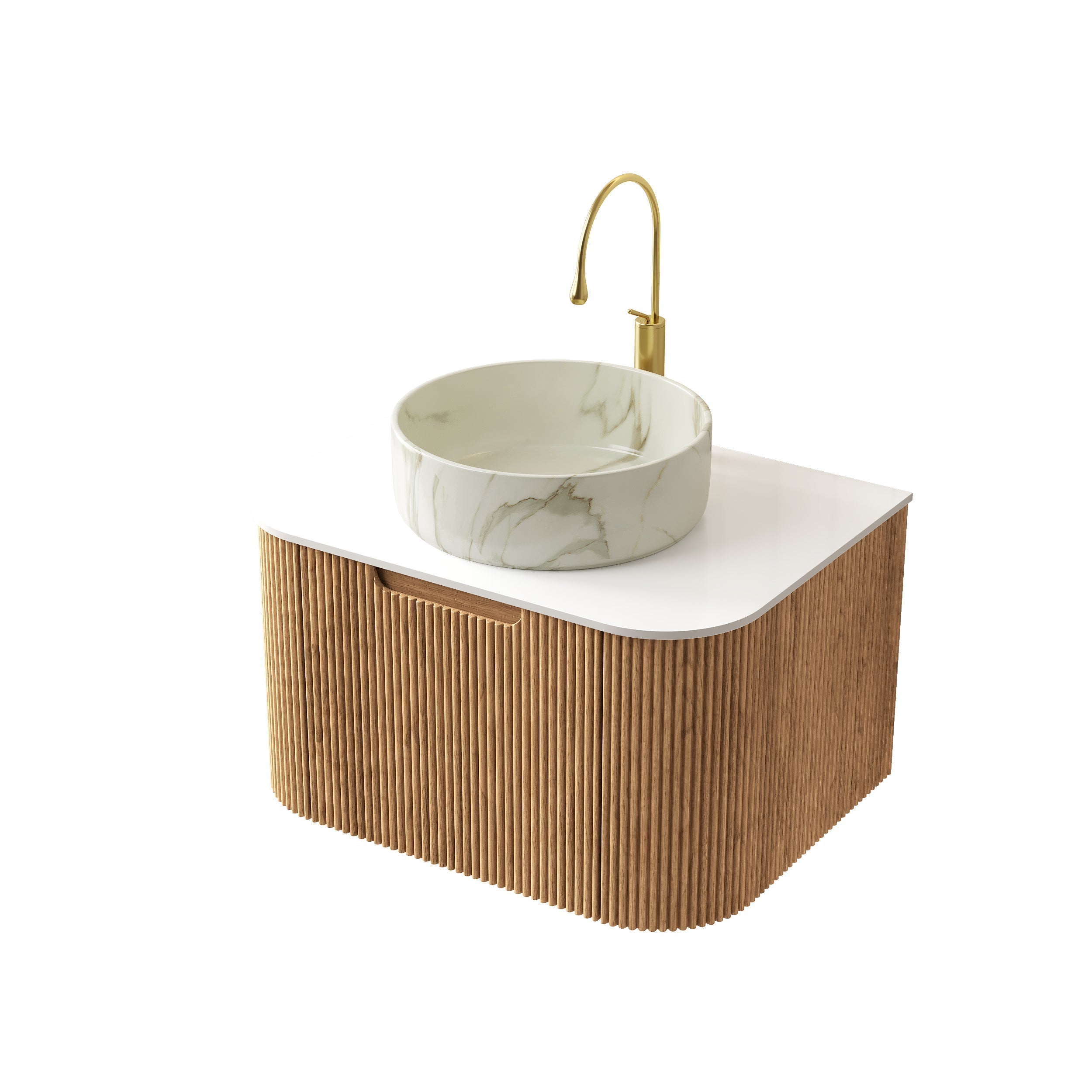 DINA 61cm Wall-Mounted Bathroom Vanity Unit with Ceramic Basin, Plywood, Natural Wood