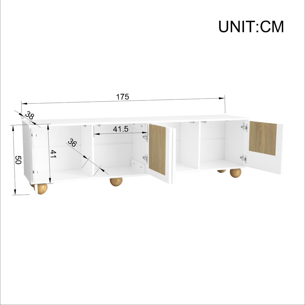 Low TV Stand 4 Doors 175cm - Vintage Wood Grain