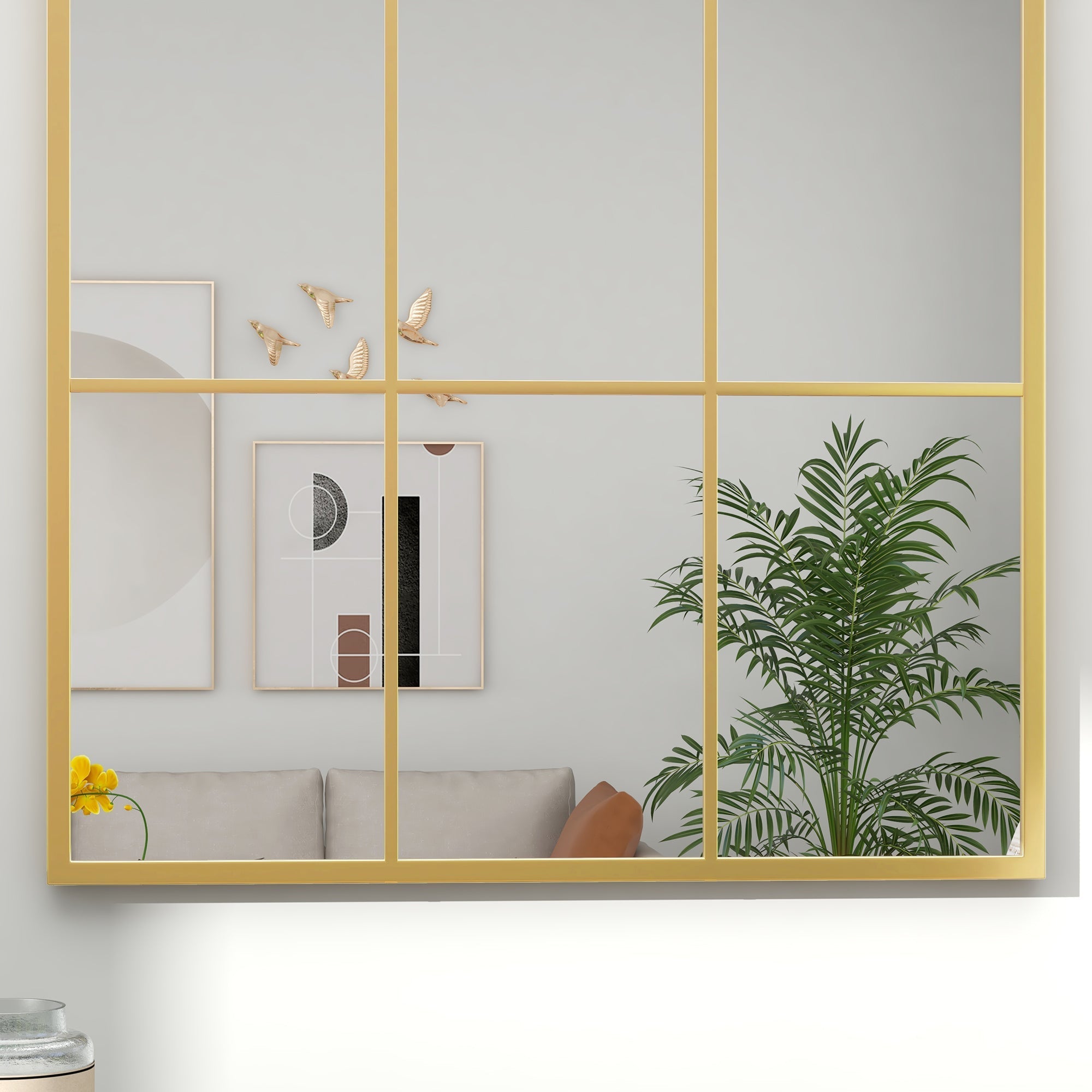 Wall Mirror, Window Mirror, Decorative Hanging, Gold Metal