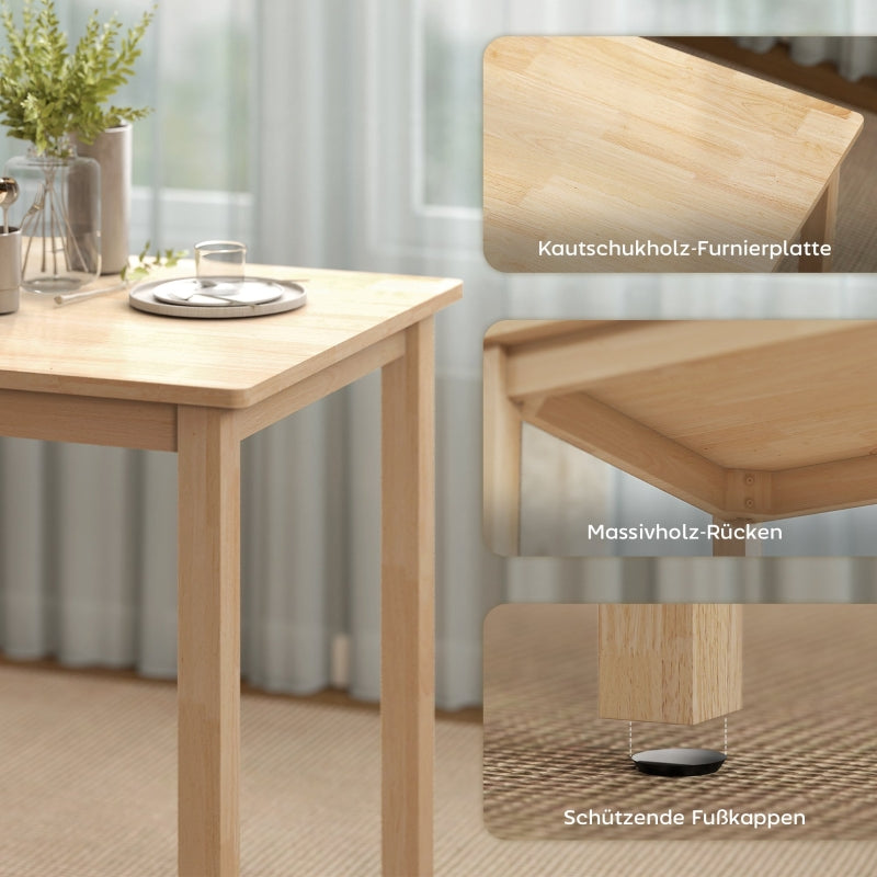 Dining Table Set, 3-Piece with 2 Upholstered Chairs, Space Saving MDF, Natural Wood