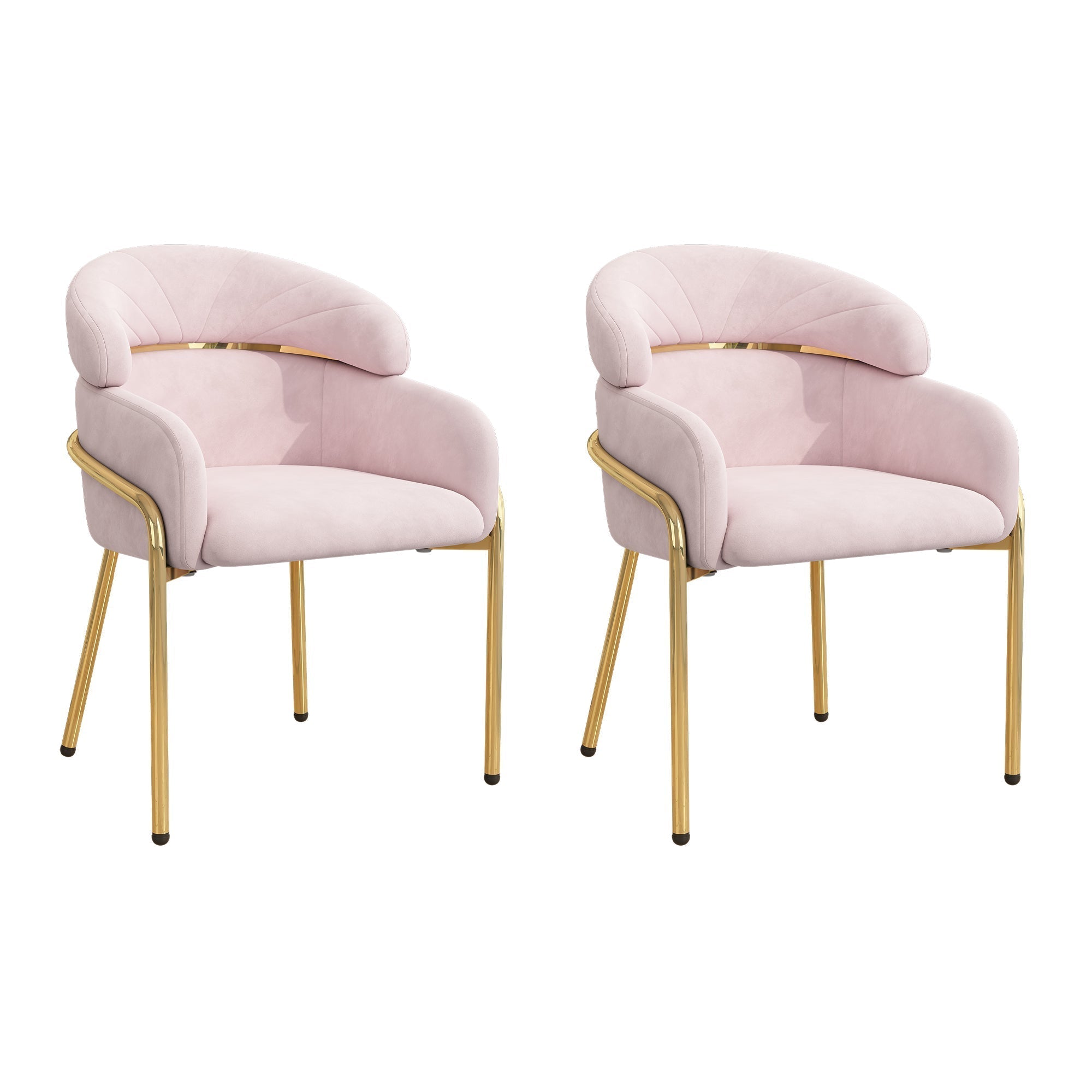 Dining Chair Single Light Luxury with Metal Legs Velvet Pink