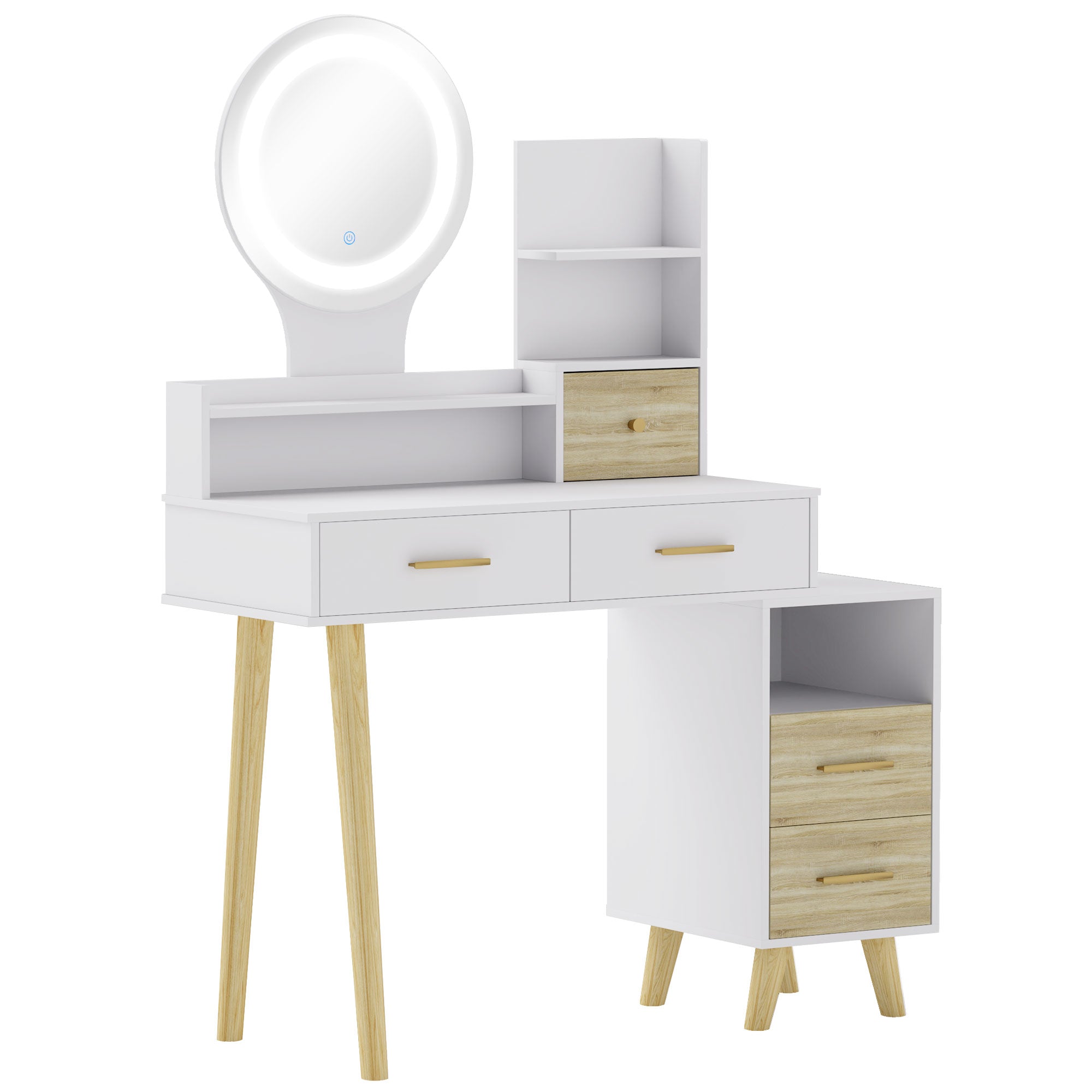 Elegant Dressing Table LED Mirror Integrated Storage White
