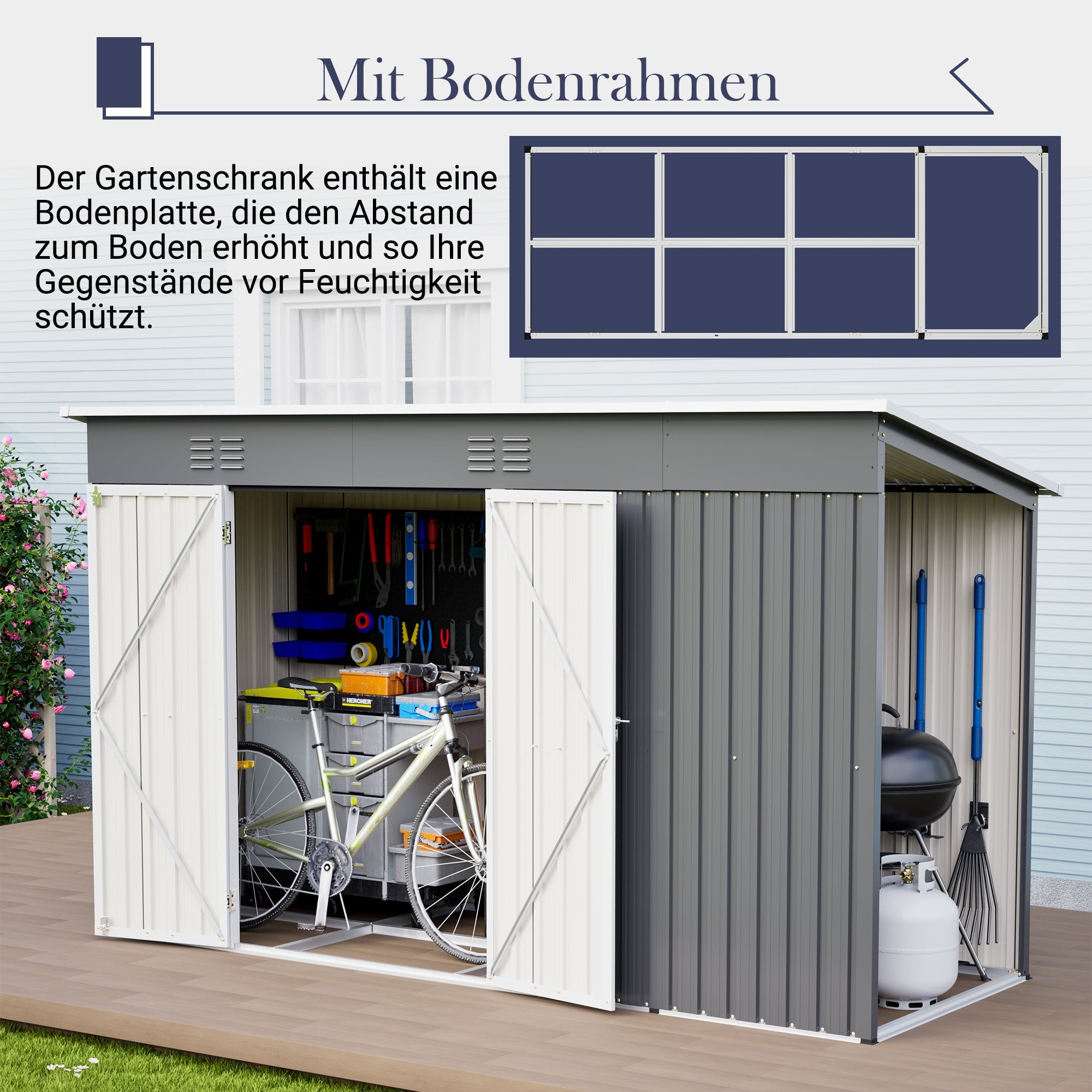 10x4 FT Metal Garden Shed with Double Doors, Ventilation and Reinforced Frame, Grey