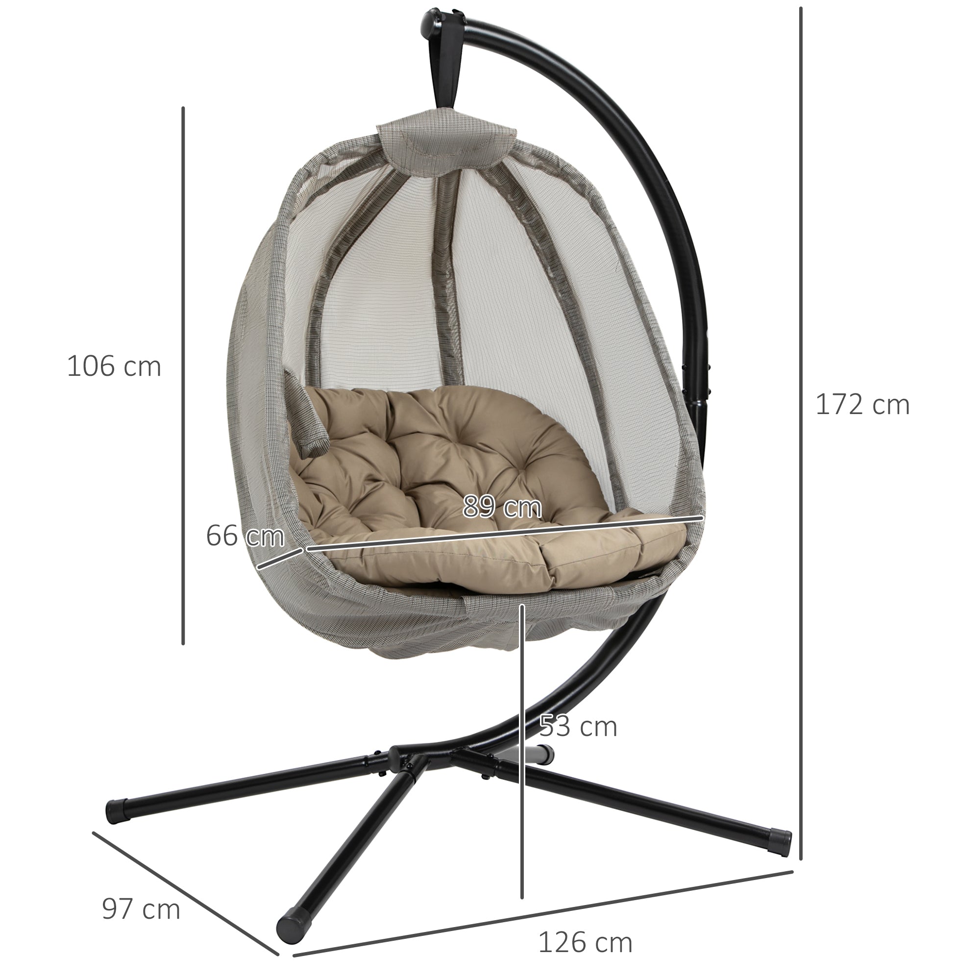 Hanging Egg Chair, Folding Swing Hammock with Side Pocket & Stand, Khaki