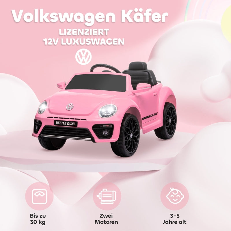 VW Beetle Electric Children's Ride-On Car with Remote Control and Music, Pink