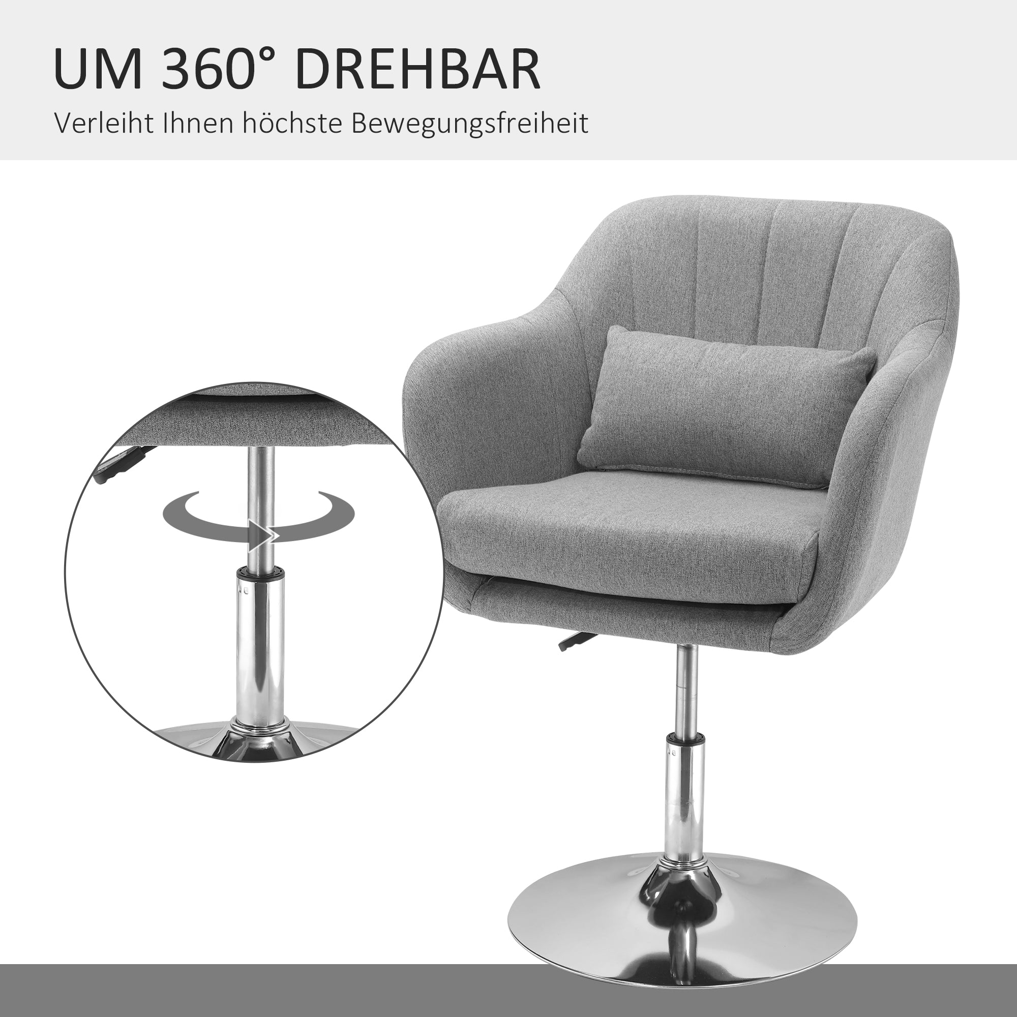 Swivel chair height adjustable accent recliner with back cushion linen grey