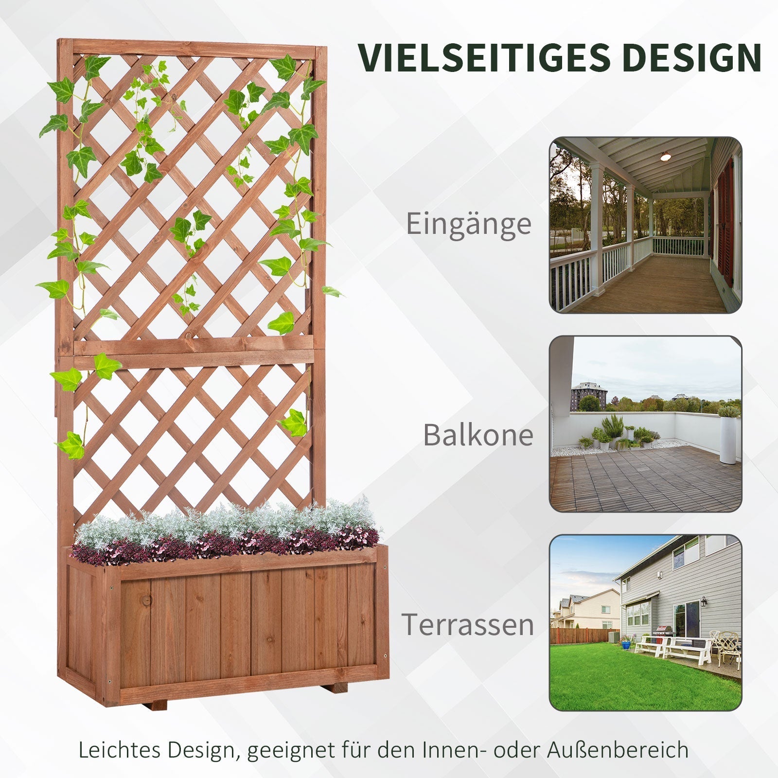 Raised Garden Bed Planter Trellis 72.5x31.5x149.5cm Natural Wood