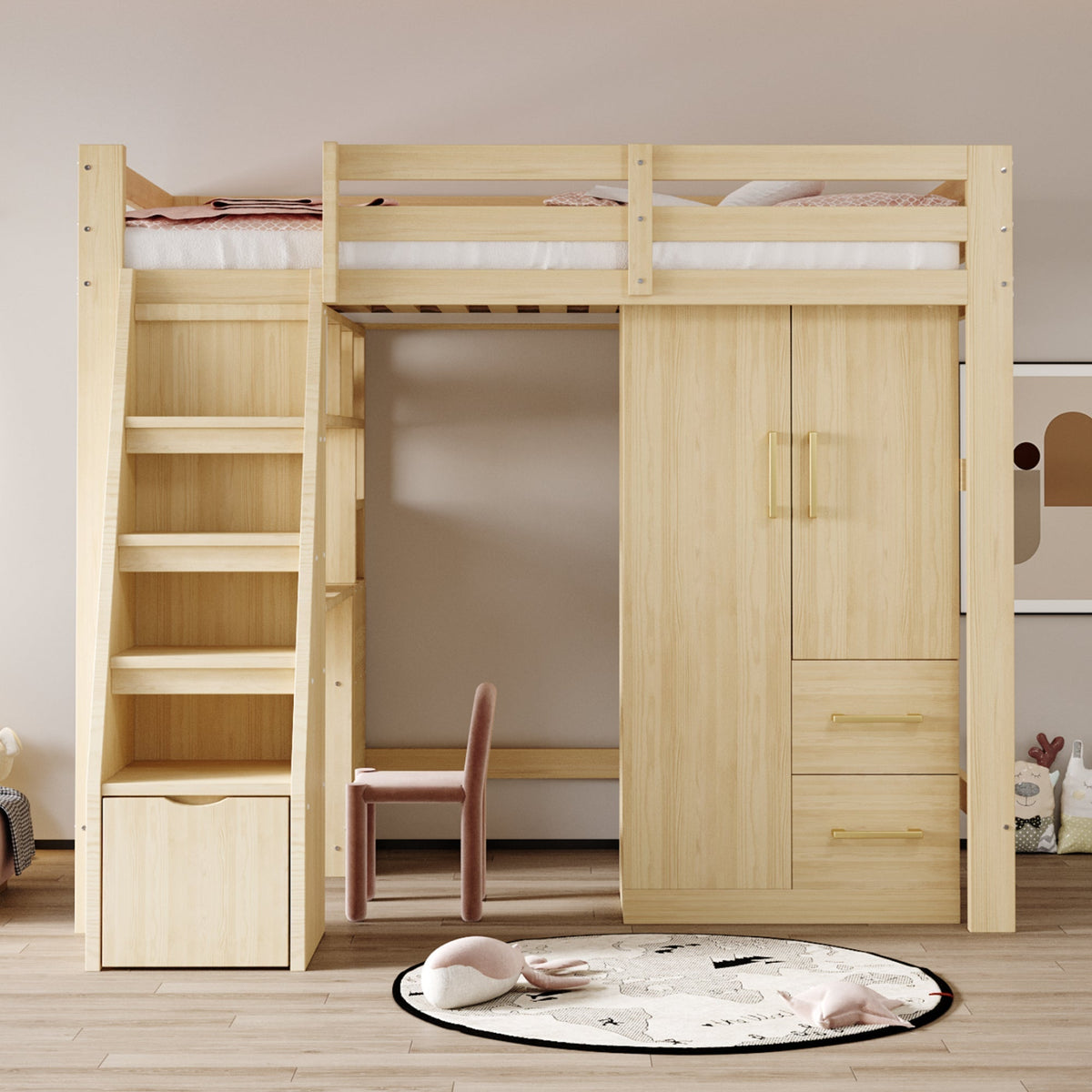 Wardrobe 70x40x135cm Double Door Drawers Storage Wood Color