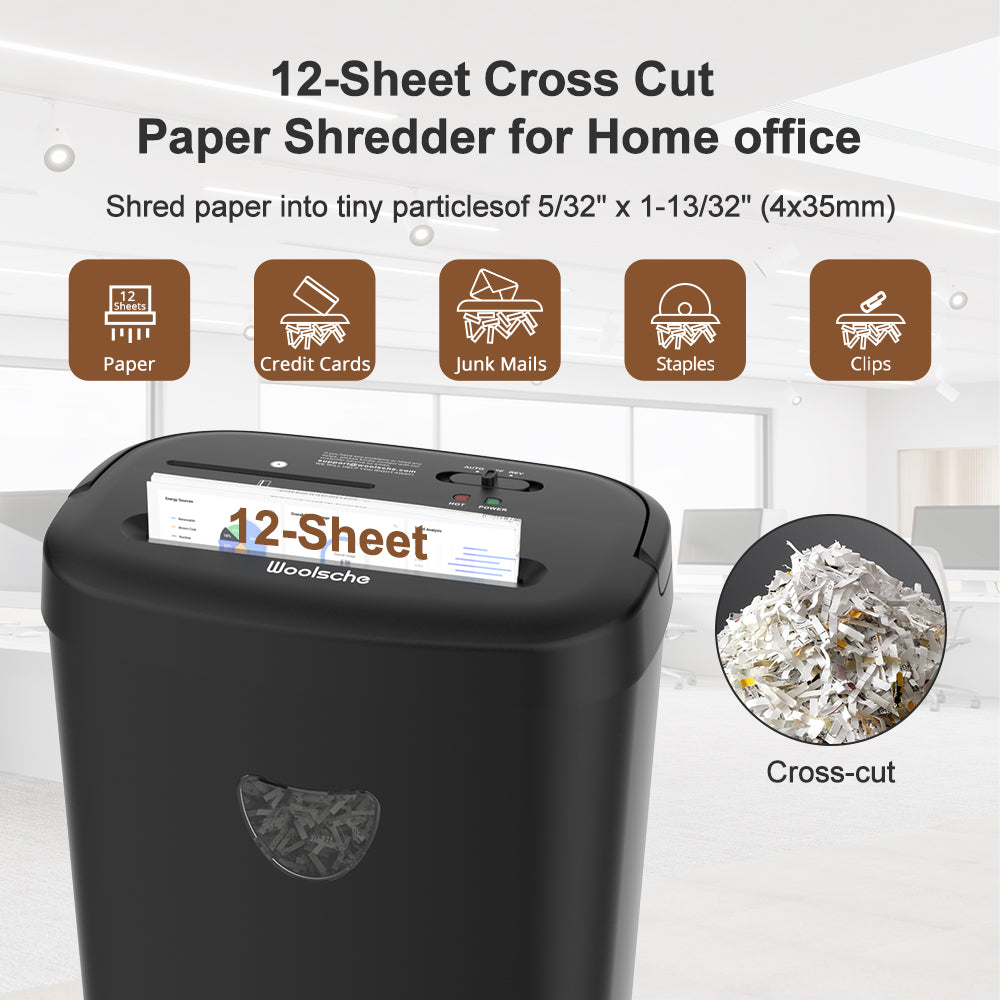 Paper Shredder, 12-Sheet Cross Cut 6.4 Gallon Ultra Quiet, Heavy Duty