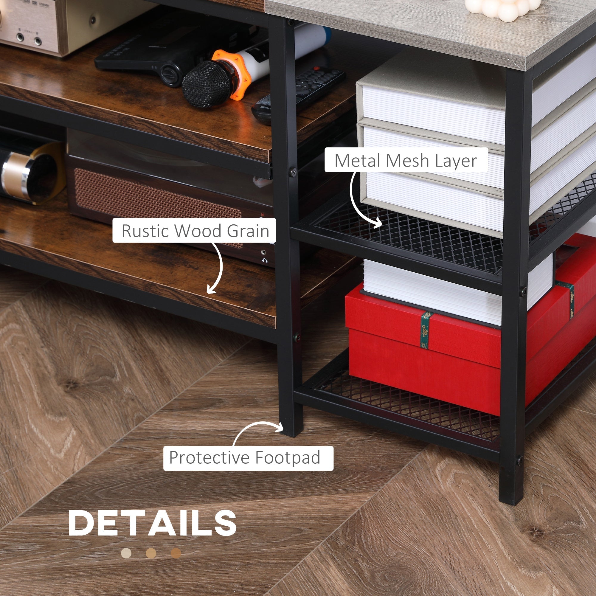TV Unit Cabinet for TVs up to 60 Inches, Industrial Stand with Storage Shelves, Brown and Grey