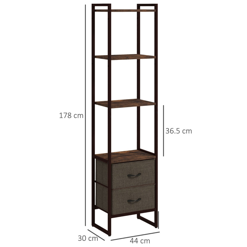 Four-Tier Display Shelf with Bottom Drawers, Industrial Steel