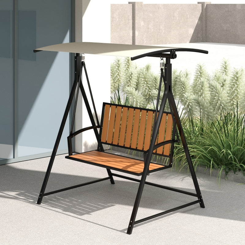 Porch Swing, 2-Seater, Adjustable Sunroof, Weatherproof, Black
