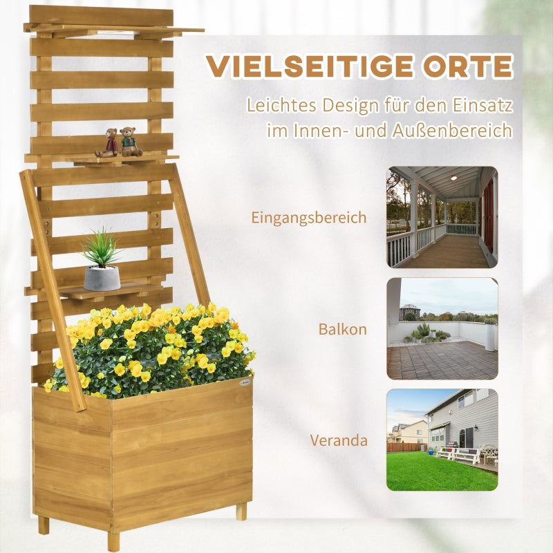 Raised Bed with Trellis, 3 Shelves, Wood, Brown