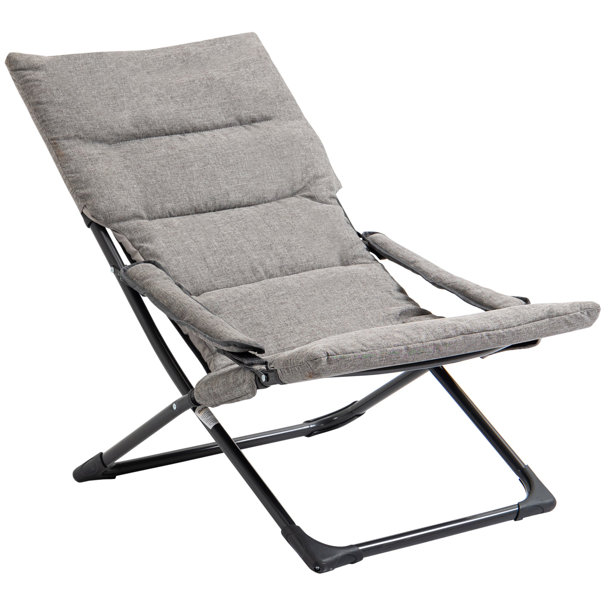 Folding Chair Lounger Removable Cushion Flexible Garden/Camping Steel Grey