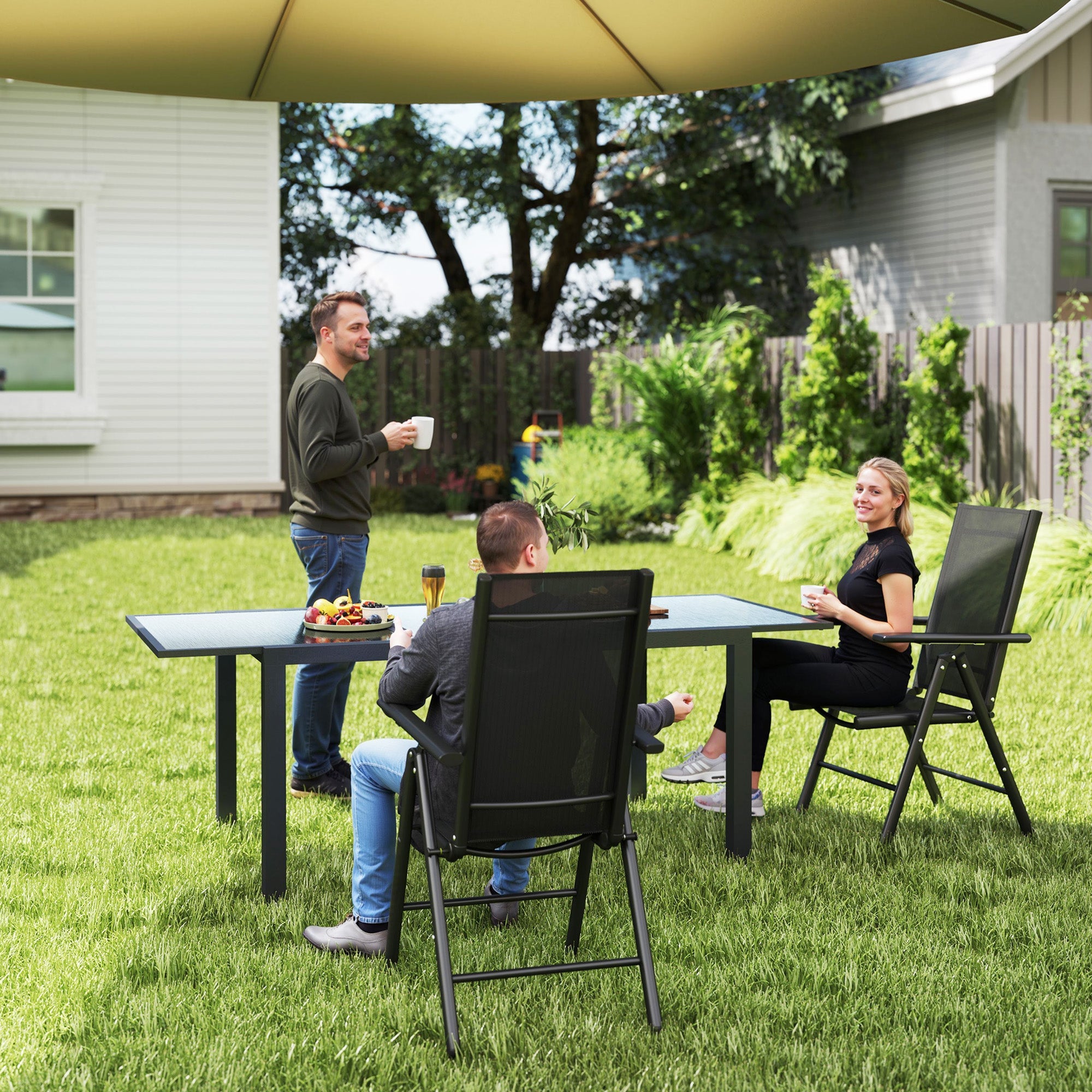 Set of 2 Folding Chair, Aluminium Frame Outdoor Camping Chairs, Black